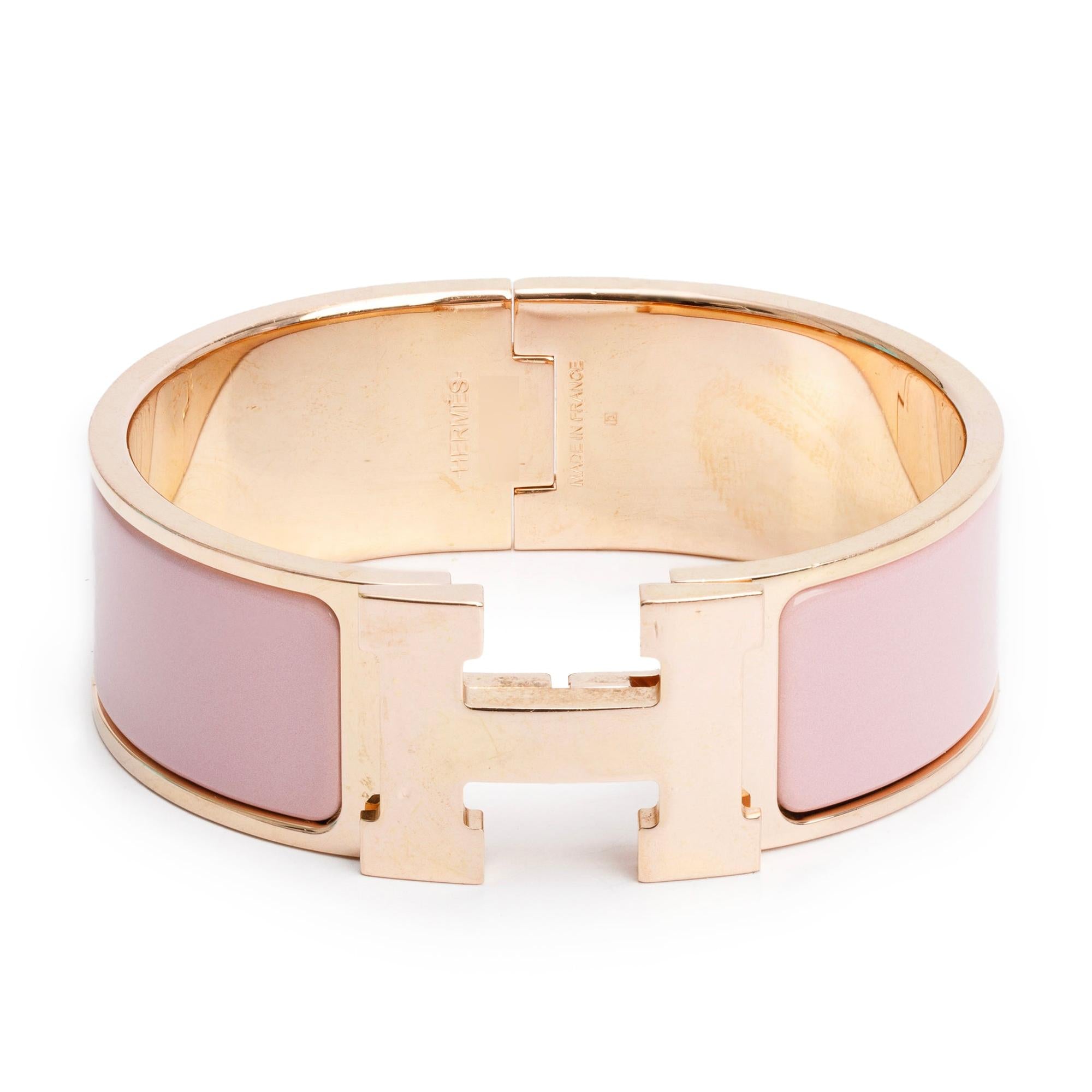 Hermes Rose Gold-Plated Pink Enamel Clic Clac H Bracelet