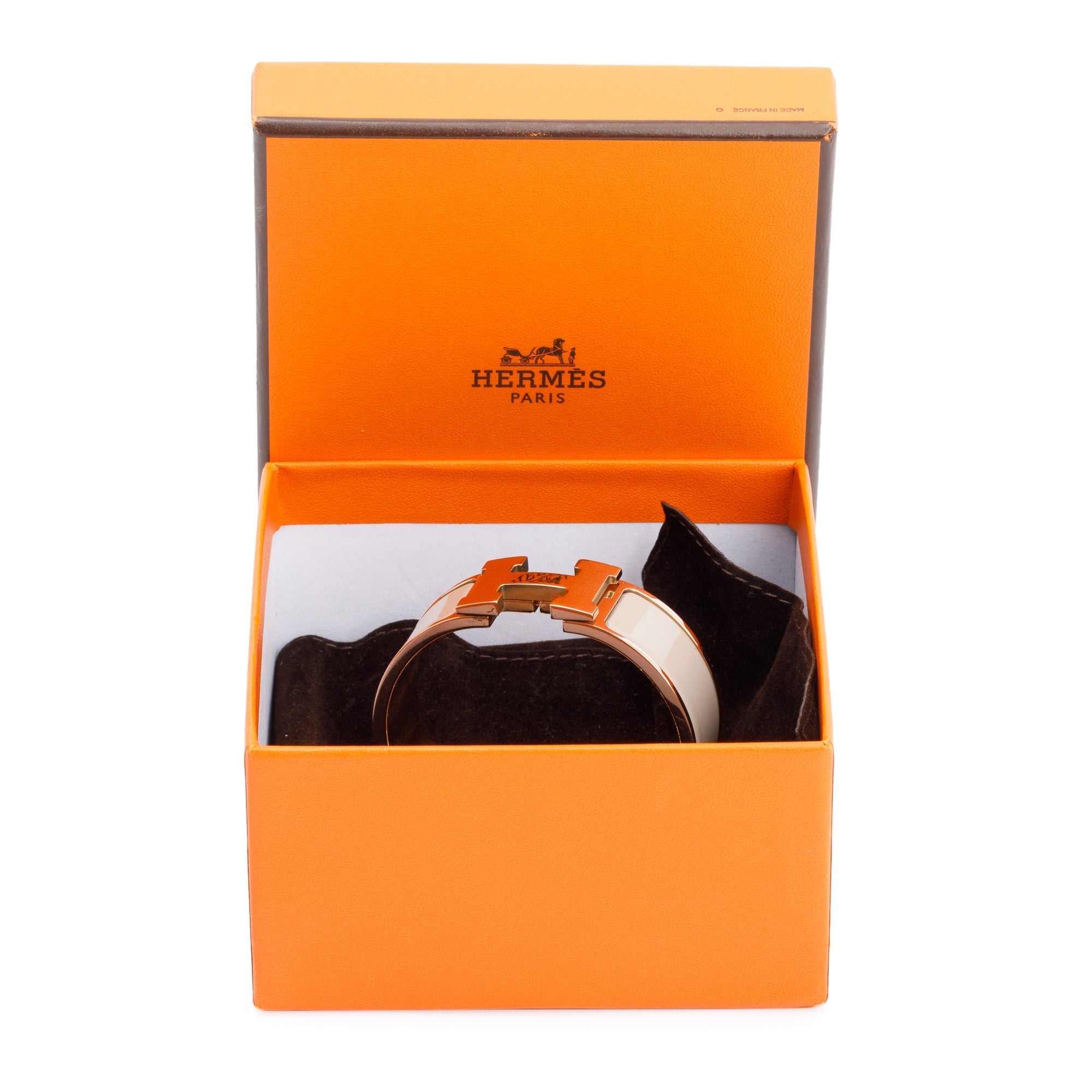 Hermes Rose Gold-Plated Taupe Enamel Clic Clac H Bracelet w/ Box