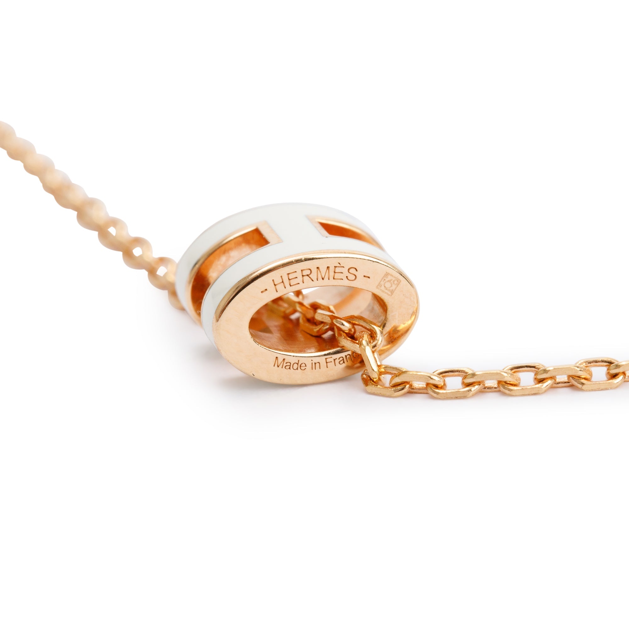 Hermes Rose Gold-Plated White Enamel Mini Pop H Pendant Necklace