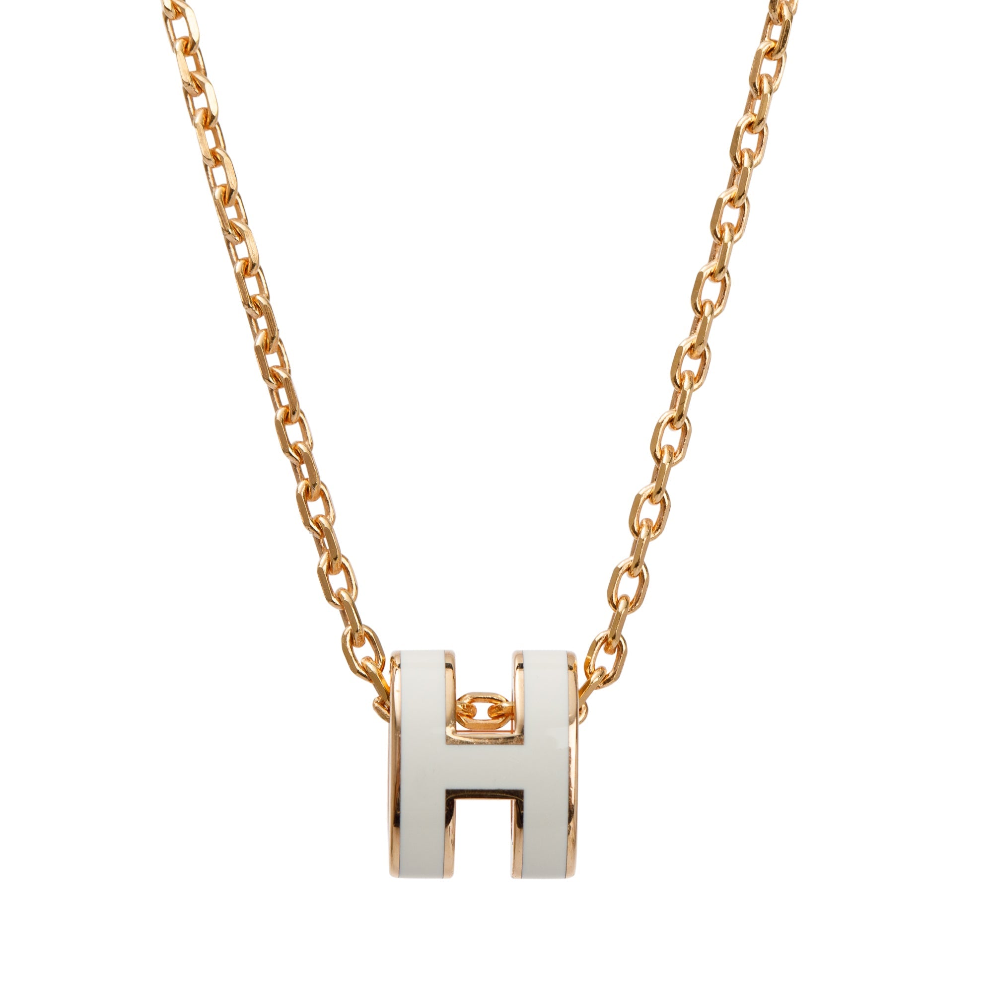 Hermes Rose Gold-Plated White Enamel Mini Pop H Pendant Necklace