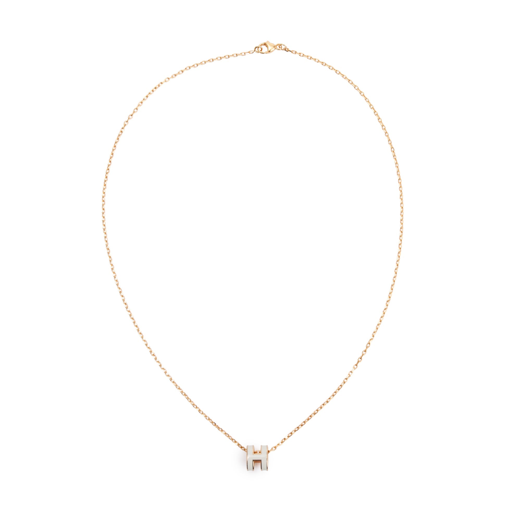Hermes Rose Gold-Plated White Enamel Mini Pop H Pendant Necklace