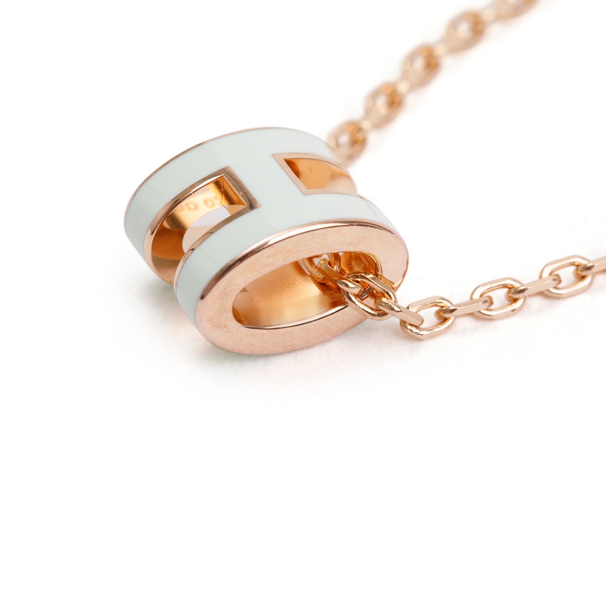 Hermes Rose Gold-Plated White Lacquered Mini Pop H Pendant Necklace w/ Box & Receipt
