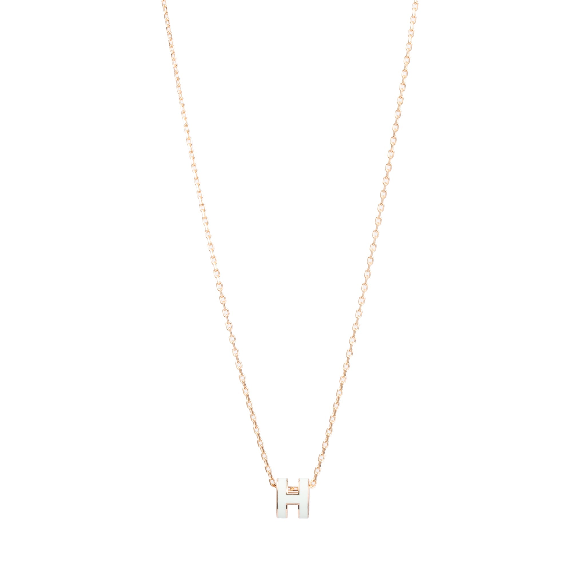 Hermes Rose Gold-Plated White Lacquered Mini Pop H Pendant Necklace w/ Box & Receipt