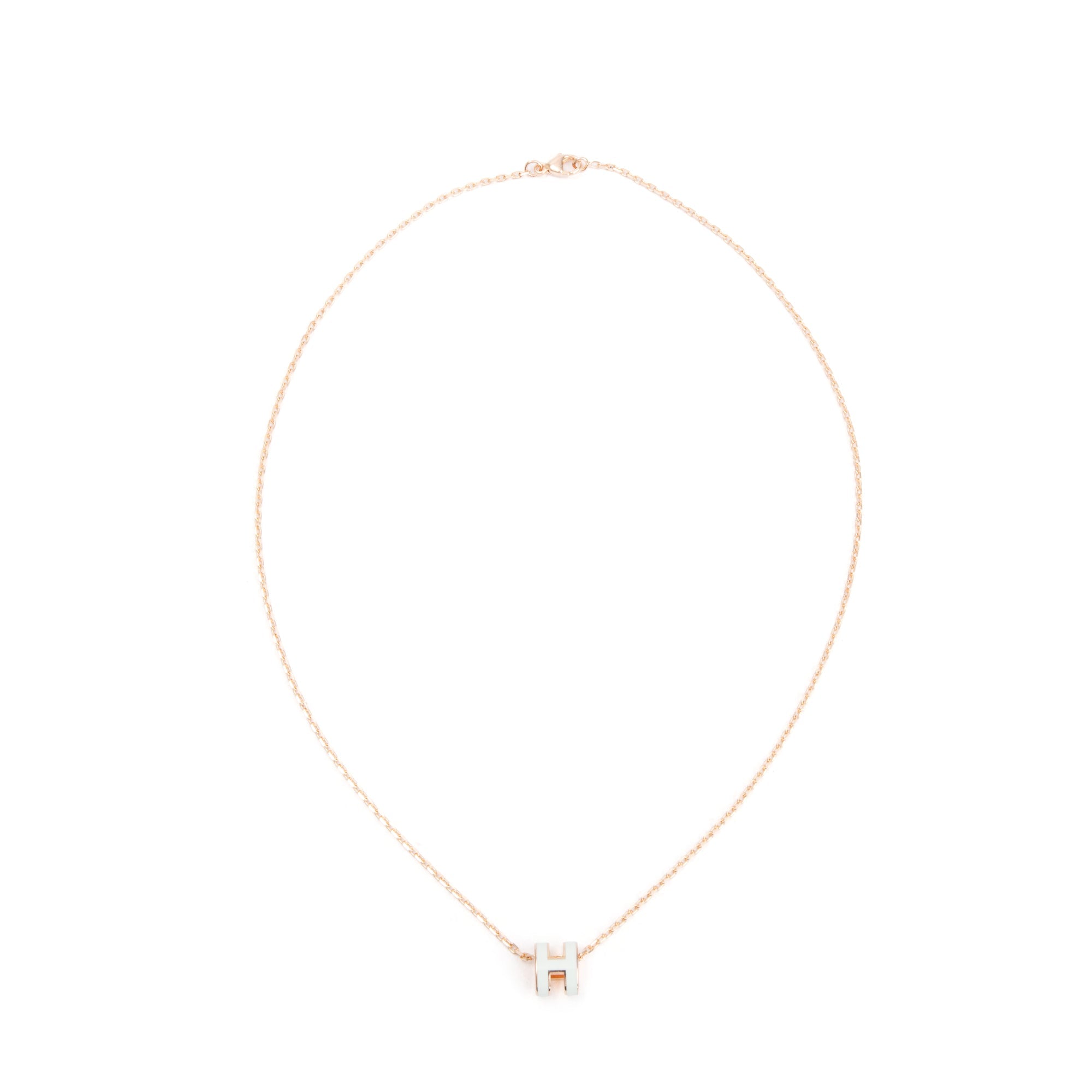 Hermes Rose Gold-Plated White Lacquered Mini Pop H Pendant Necklace w/ Box & Receipt