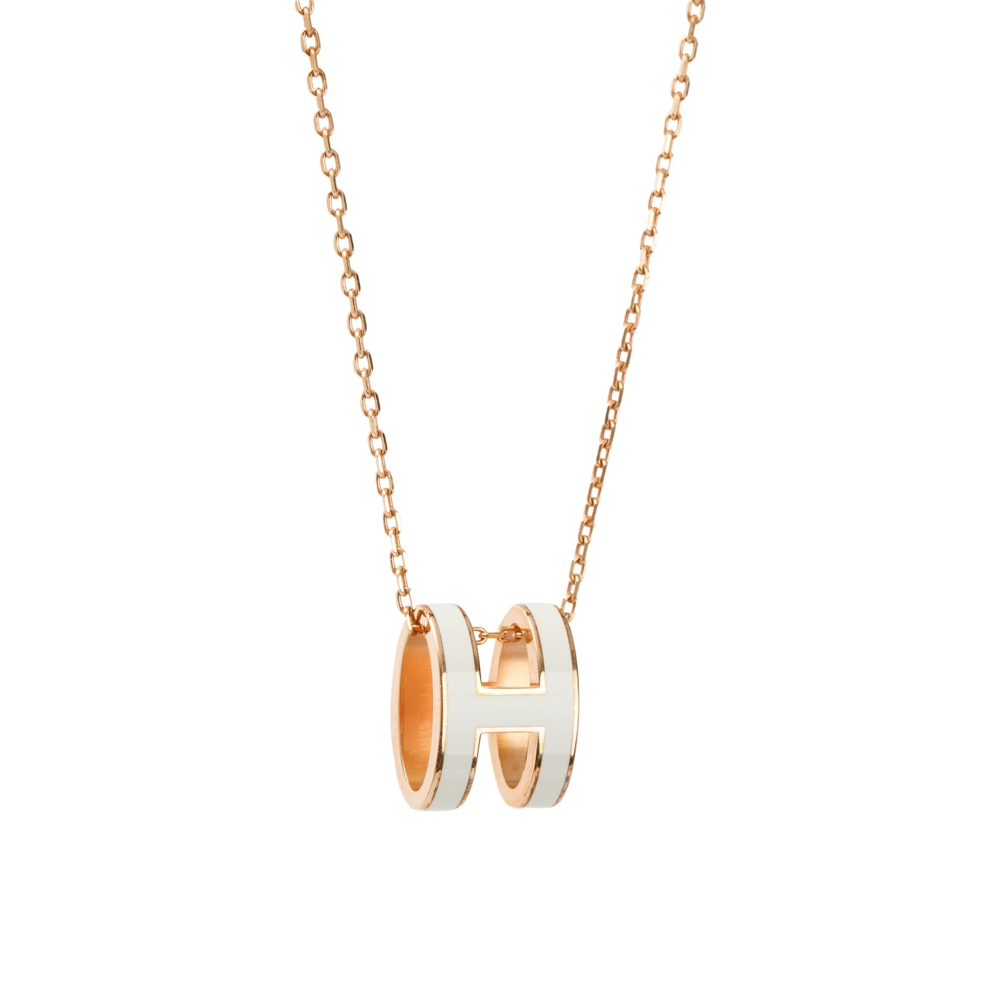 Hermes Rose Gold-Plated White Lacquered Pop H Pendant Necklace