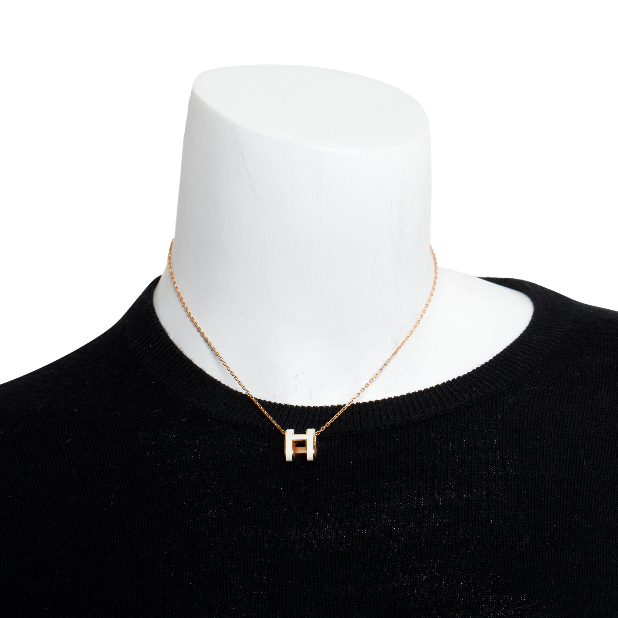Hermes Rose Gold-Plated White Lacquered Pop H Pendant Necklace