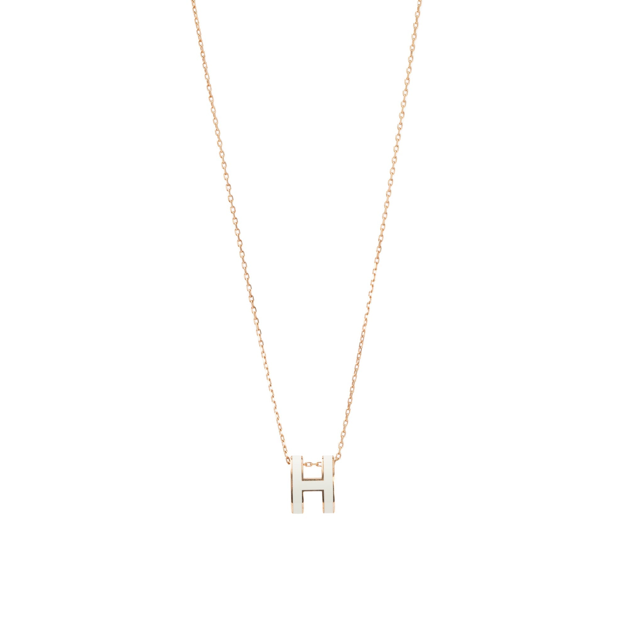 Hermes Rose Gold-Plated White Lacquered Pop H Pendant Necklace