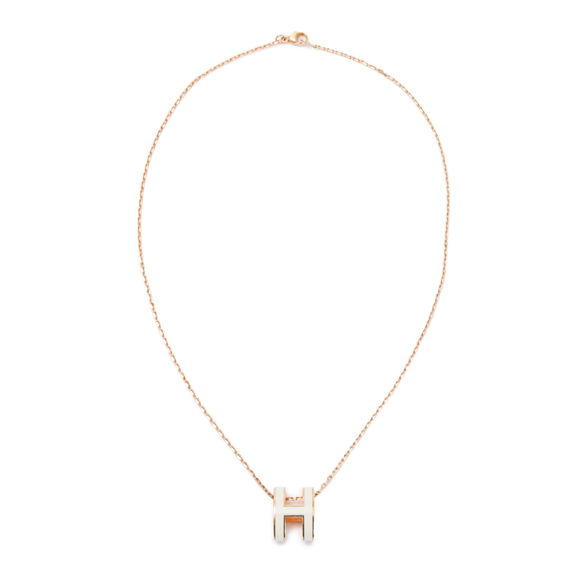 Hermes Rose Gold-Plated White Lacquered Pop H Pendant Necklace
