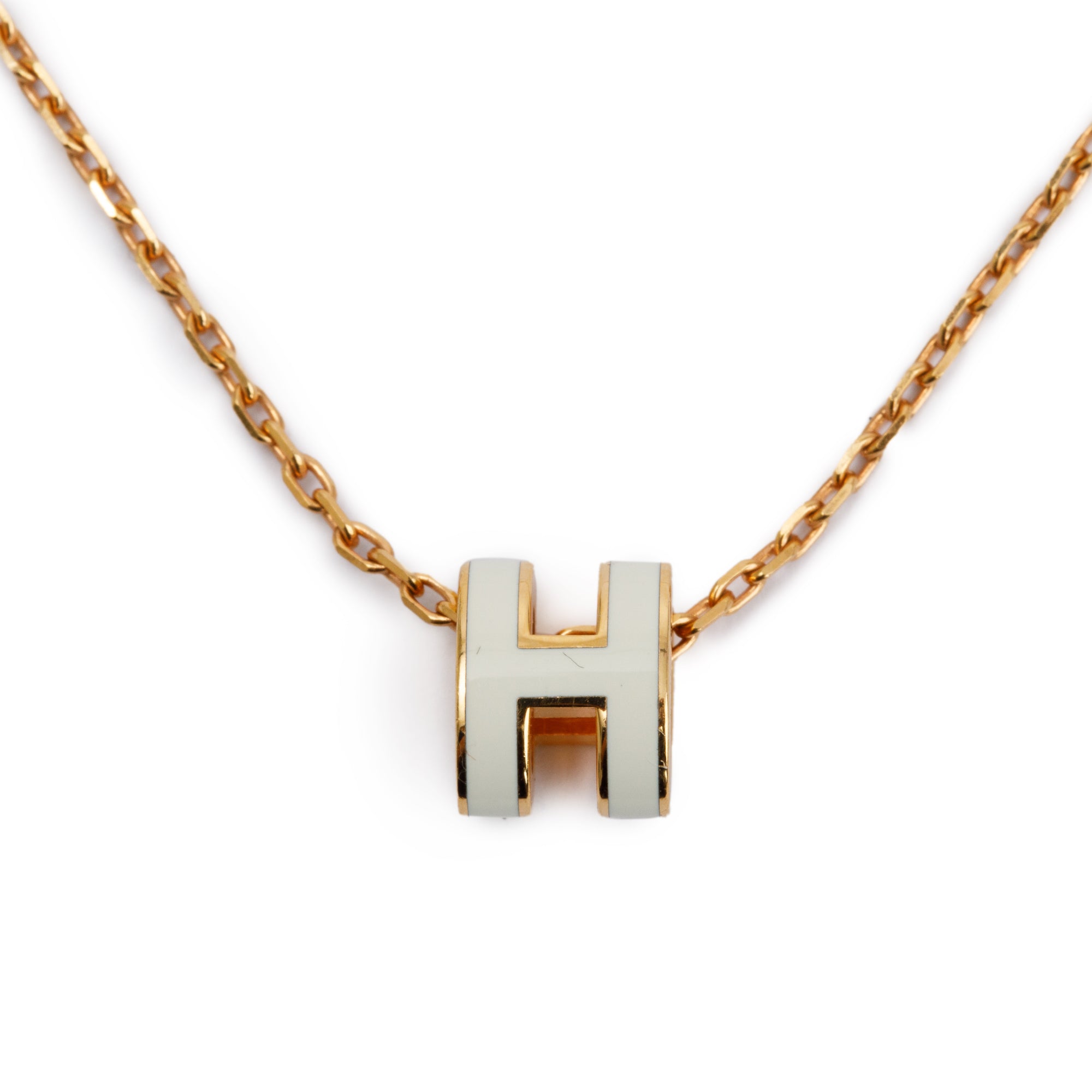 Hermes Rose Gold-Plated White Lacqured Mini Pop H Pendant