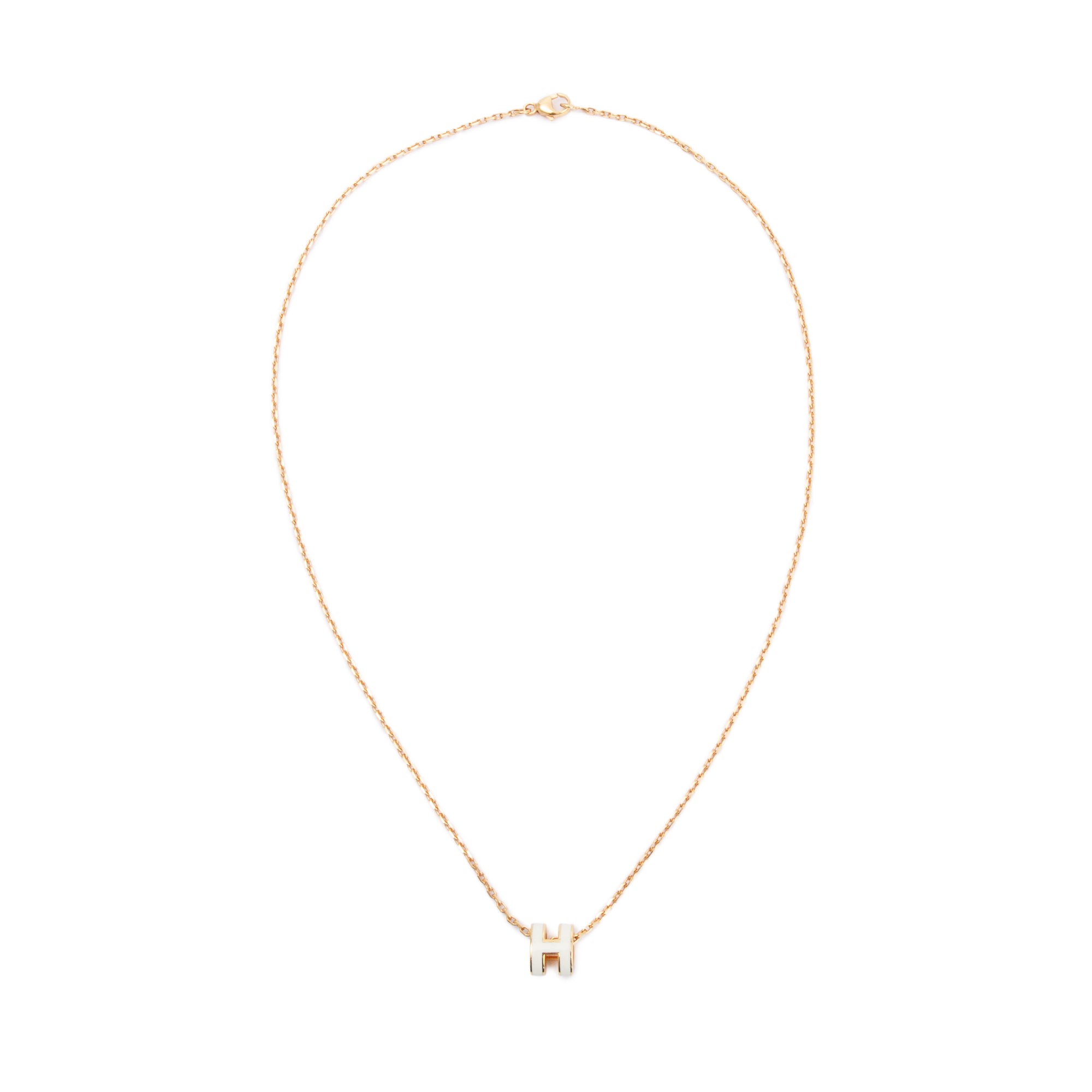 Hermes Rose Gold-Plated White Lacqured Mini Pop H Pendant Necklace