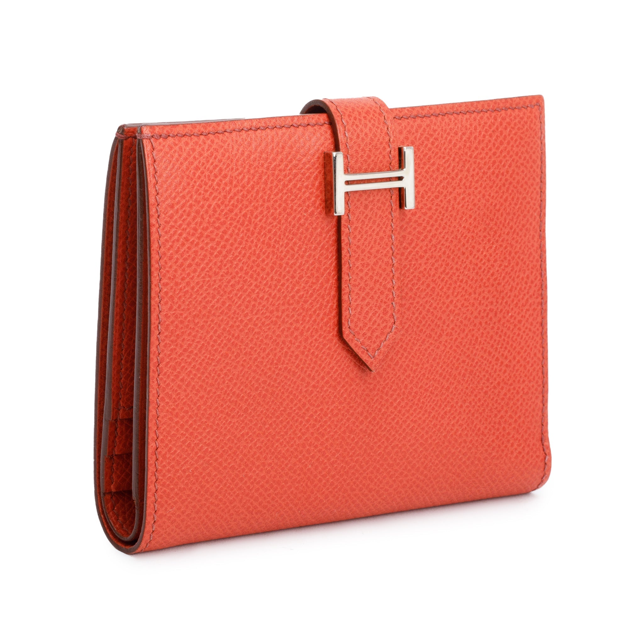 Hermes Rose Jaipur Epsom Leather Bearn Compact Wallet