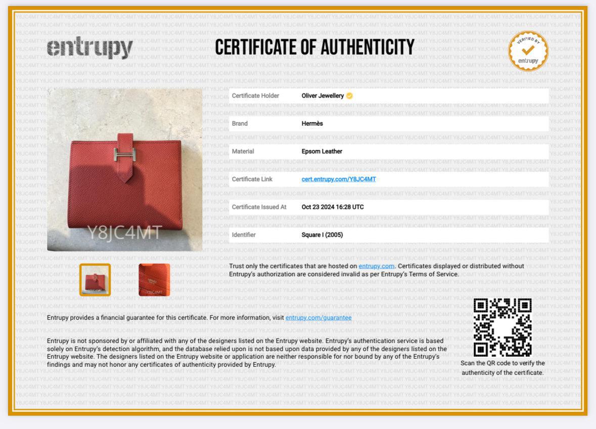 Hermes Rose Jaipur Epsom Leather Bearn Compact Wallet