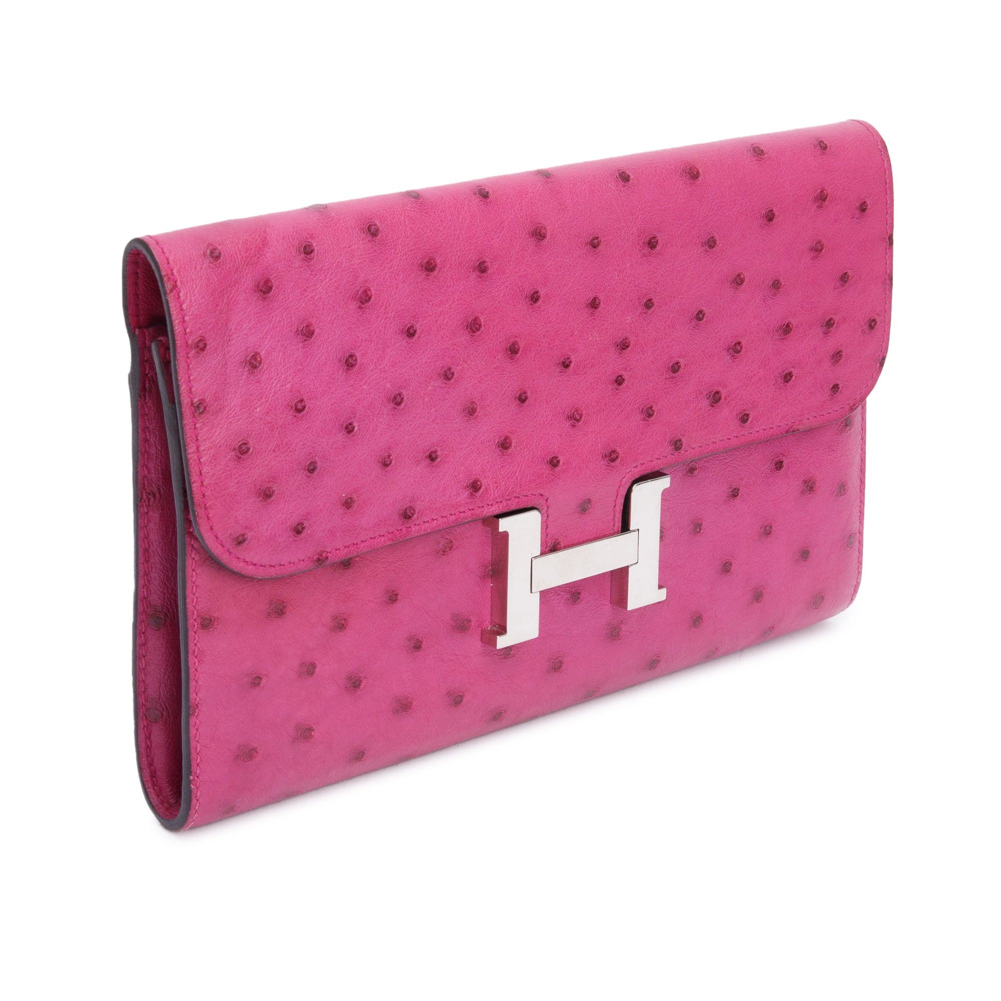 Hermes Rose Pourpre Ostrich Constance Long Wallet