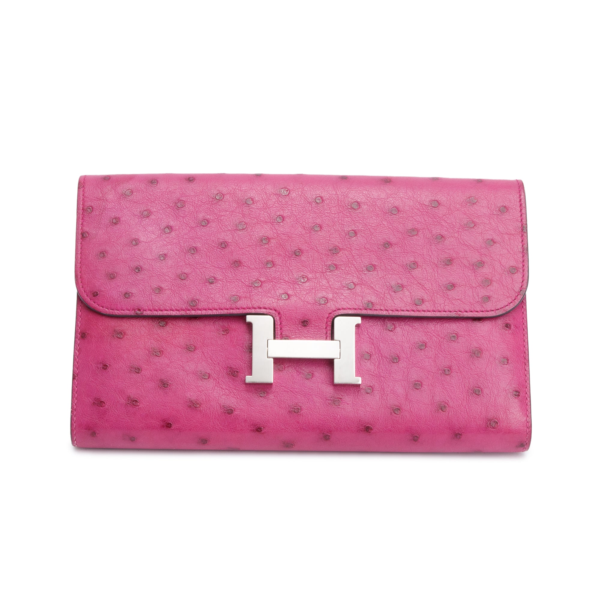 Hermes Rose Pourpre Ostrich Constance Long Wallet