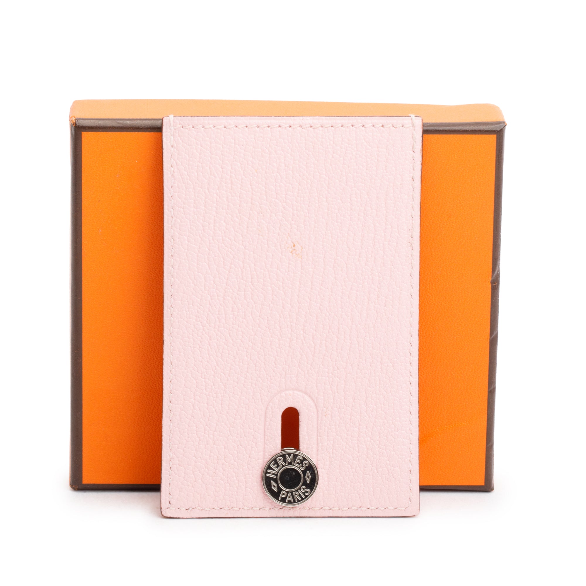 Hermes Rose Sakura Chevre Mysore Leather Diabolo Card Holder w/ Box
