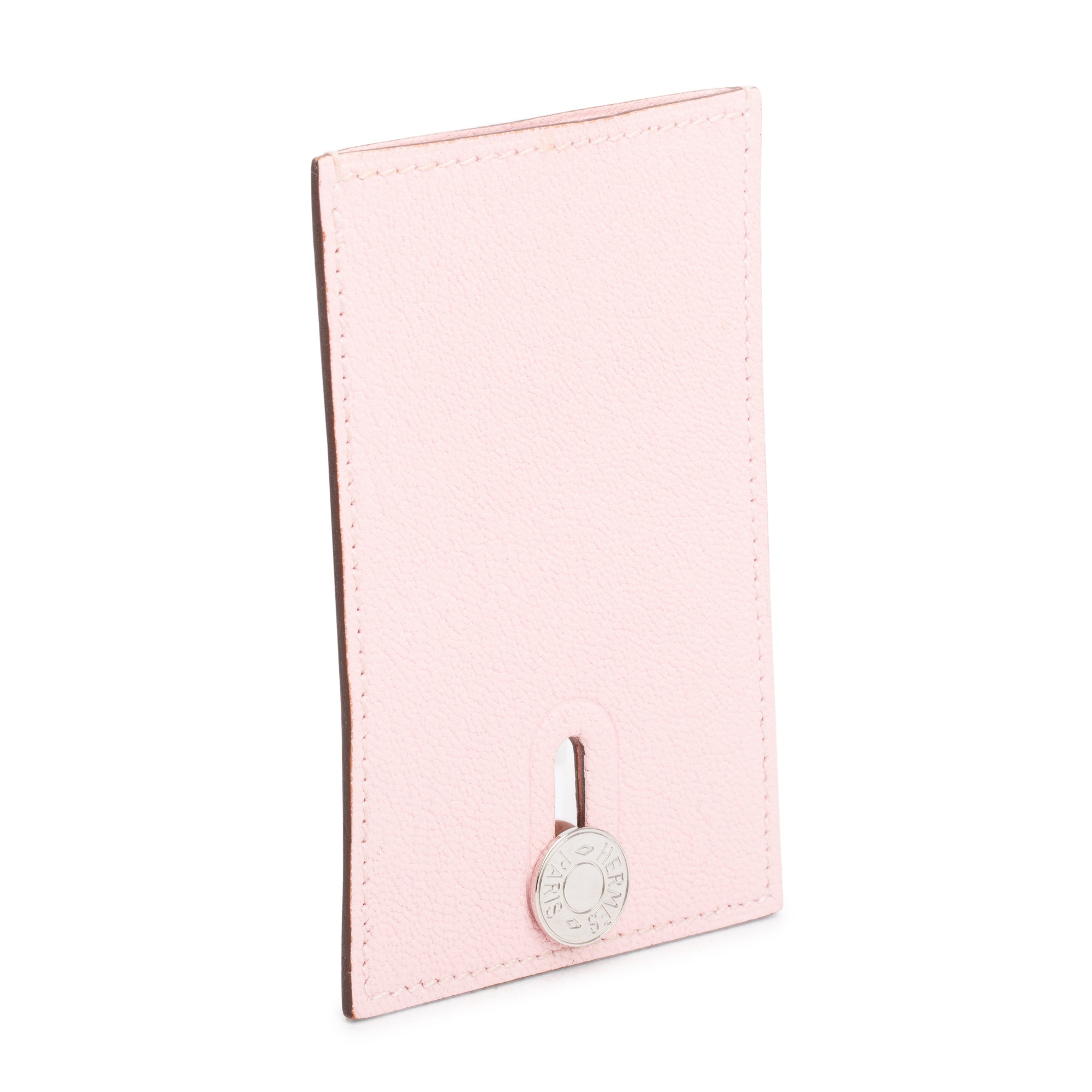 Hermes Rose Sakura Chevre Mysore Leather Diabolo Card Holder w/ Box