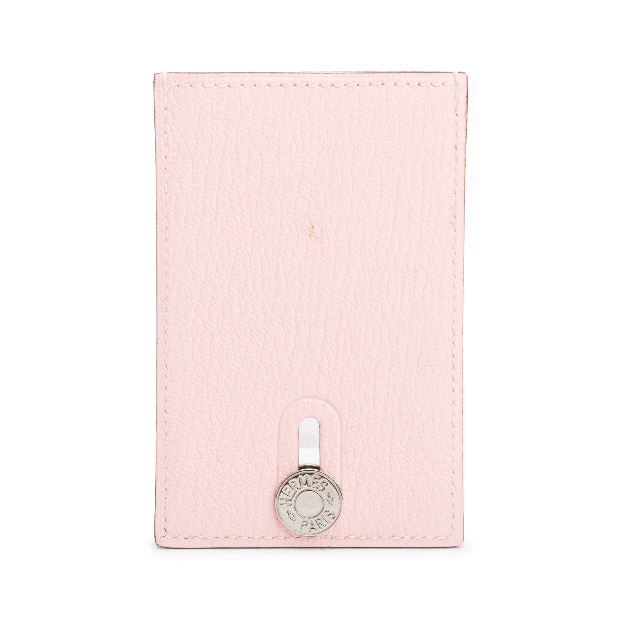 Hermes Rose Sakura Chevre Mysore Leather Diabolo Card Holder w/ Box