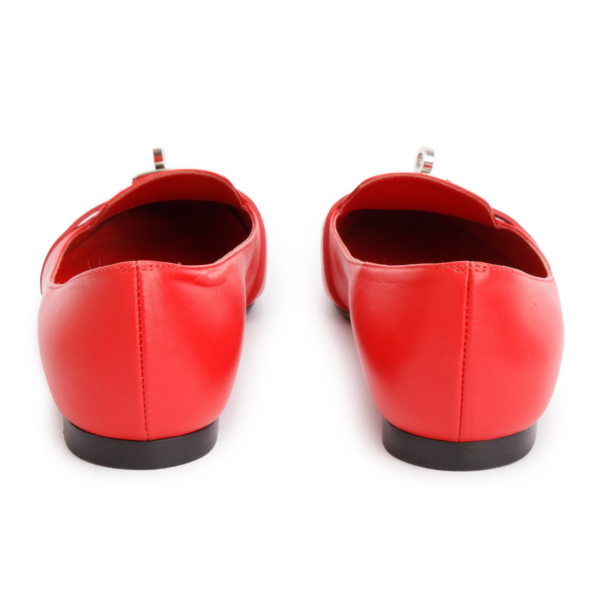Hermes Rouge Box Leather Pegase MIni Kelly Buckle Flat Shoes, Size 38
