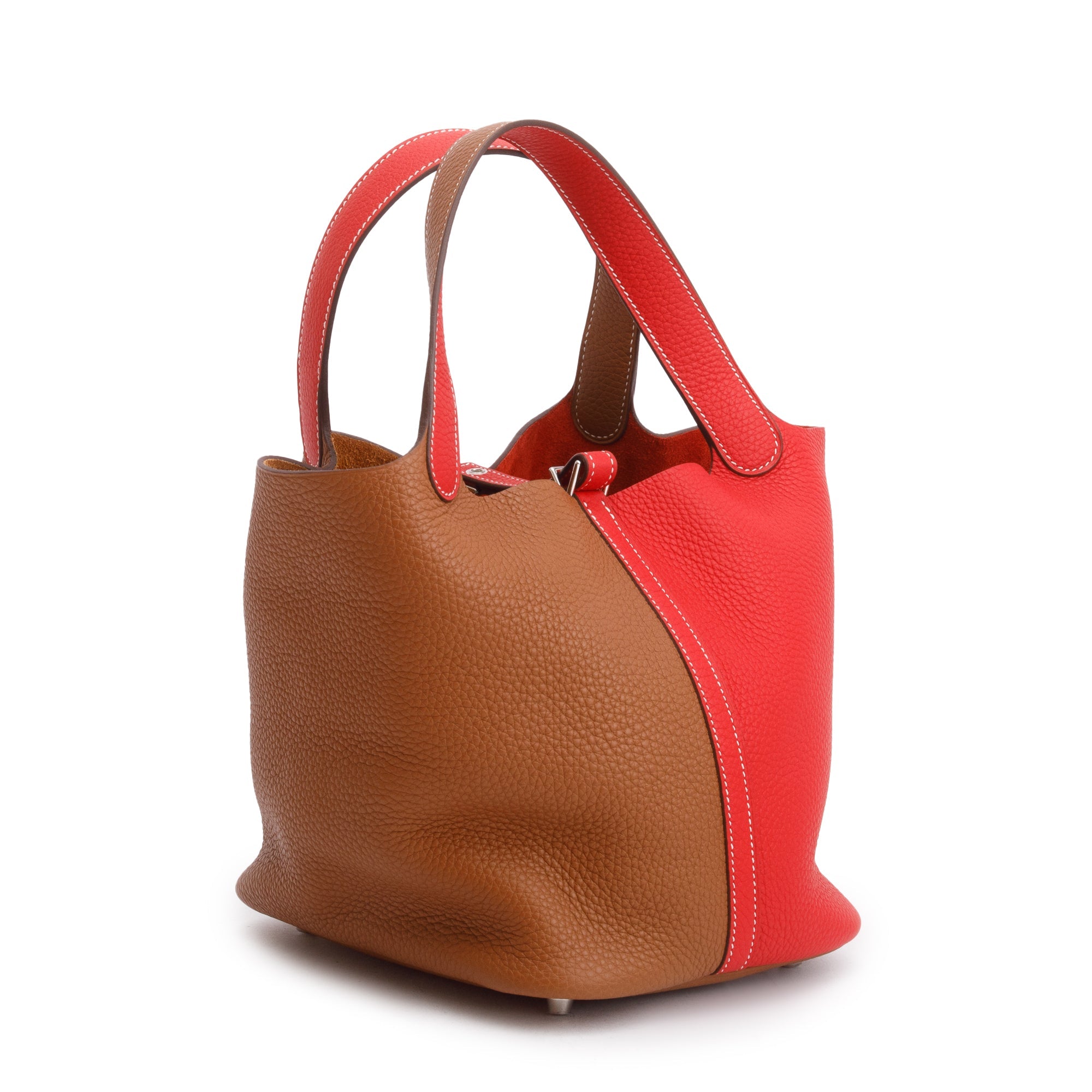 Hermes Rouge Coeur/Gold Bicolor Taurillon Clemence Picotin 22 w/ Box