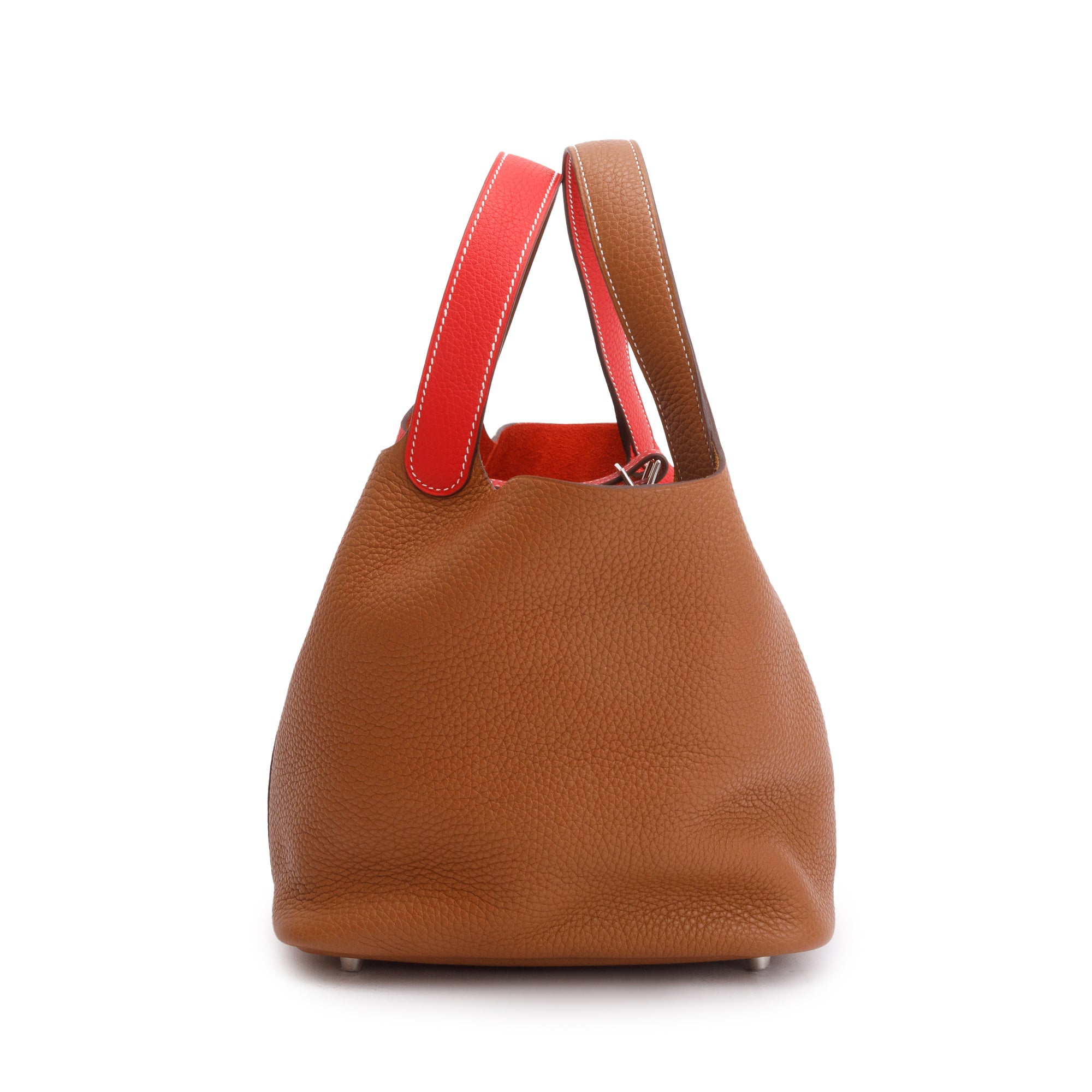 Hermes Rouge Coeur/Gold Bicolor Taurillon Clemence Picotin 22 w/ Box