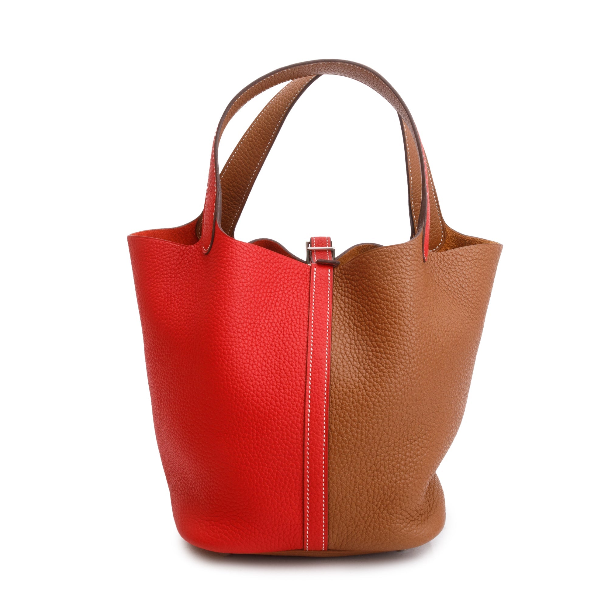 Hermes Rouge Coeur/Gold Bicolor Taurillon Clemence Picotin 22 w/ Box