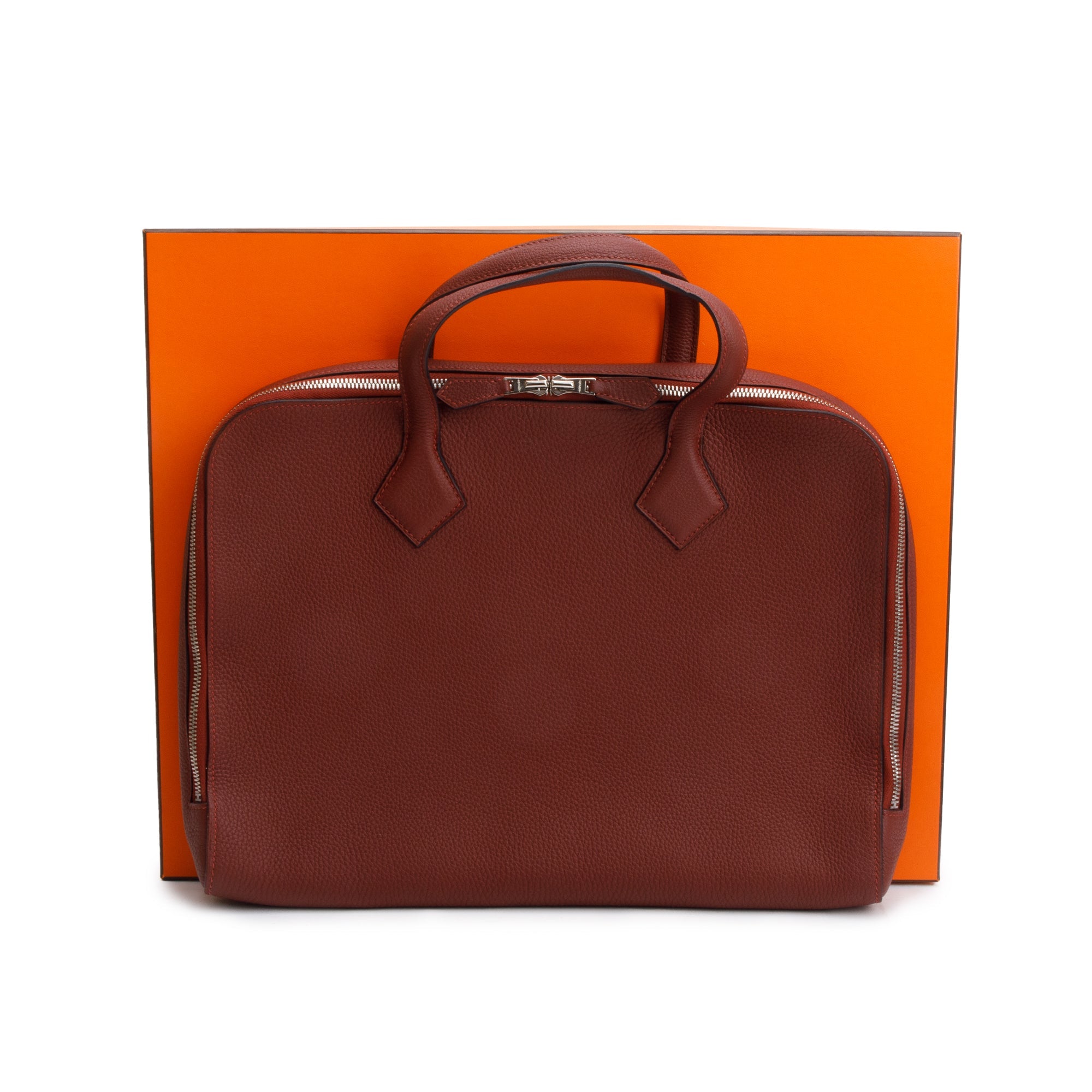Hermes Rouge H Veau Togo Leather Victoria Light Briefcase w/ Box