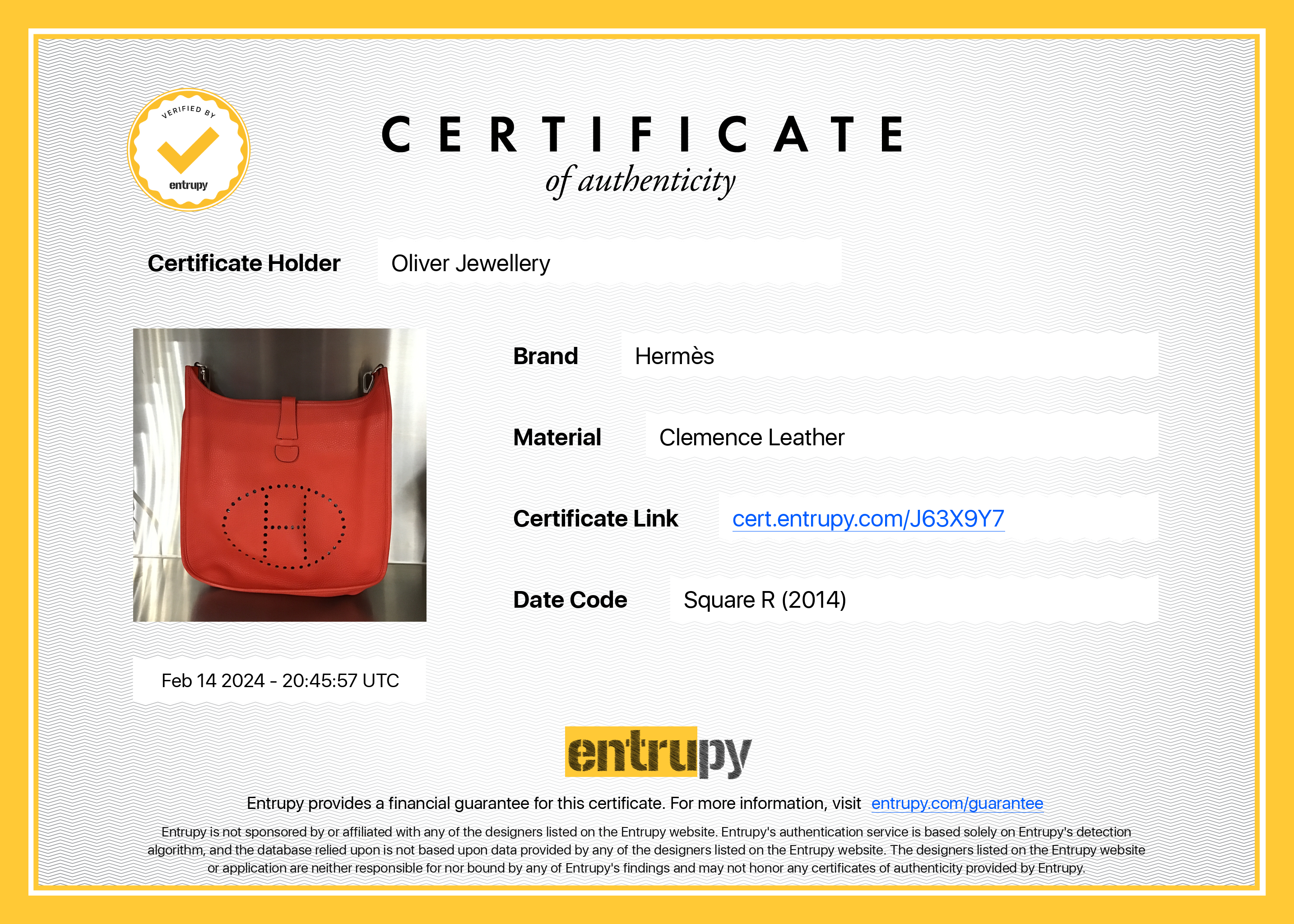 Hermes Rouge Taurillon Clemence Evelyne III 33