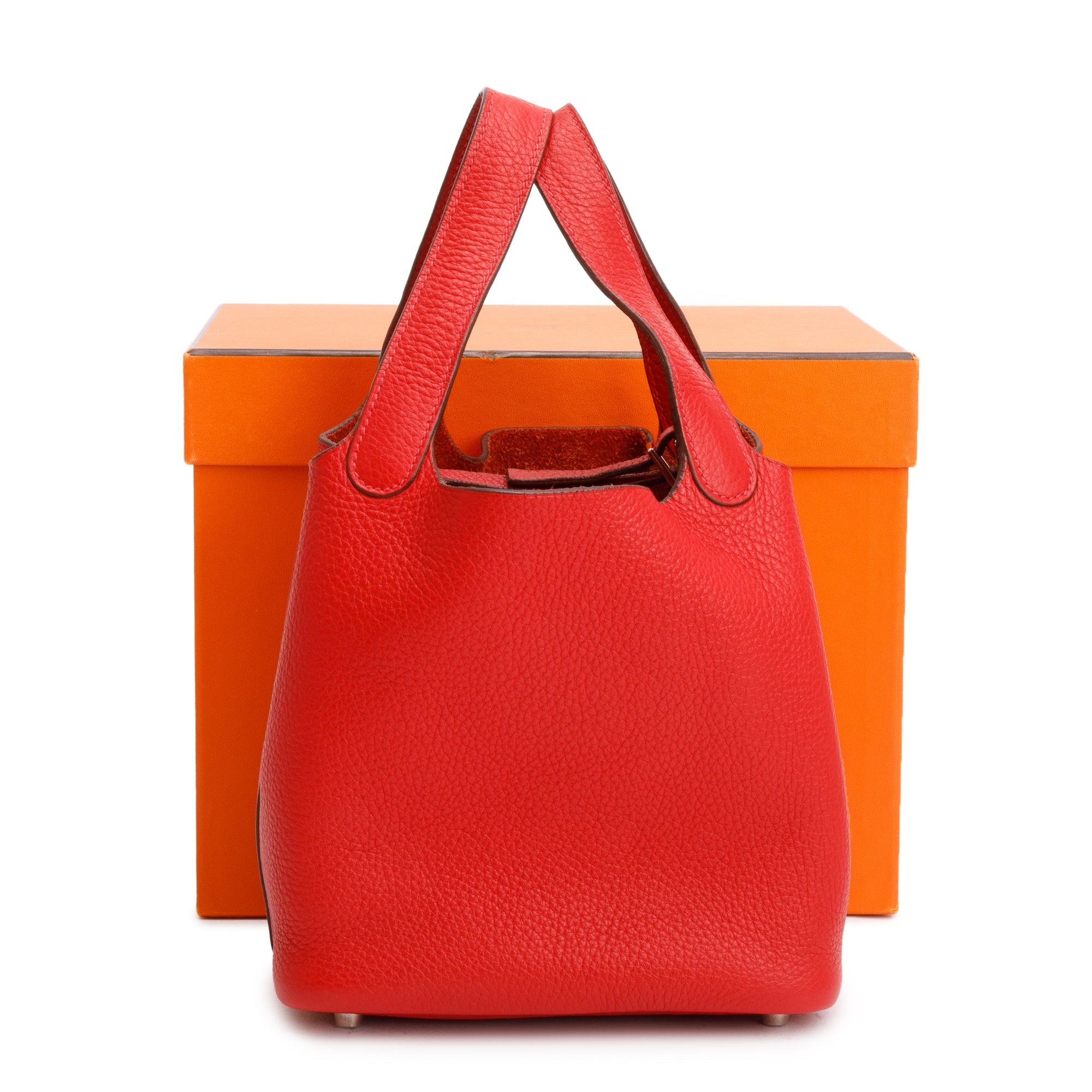 Hermes Rouge Taurillon Clemence Picotin 18 w/ Box
