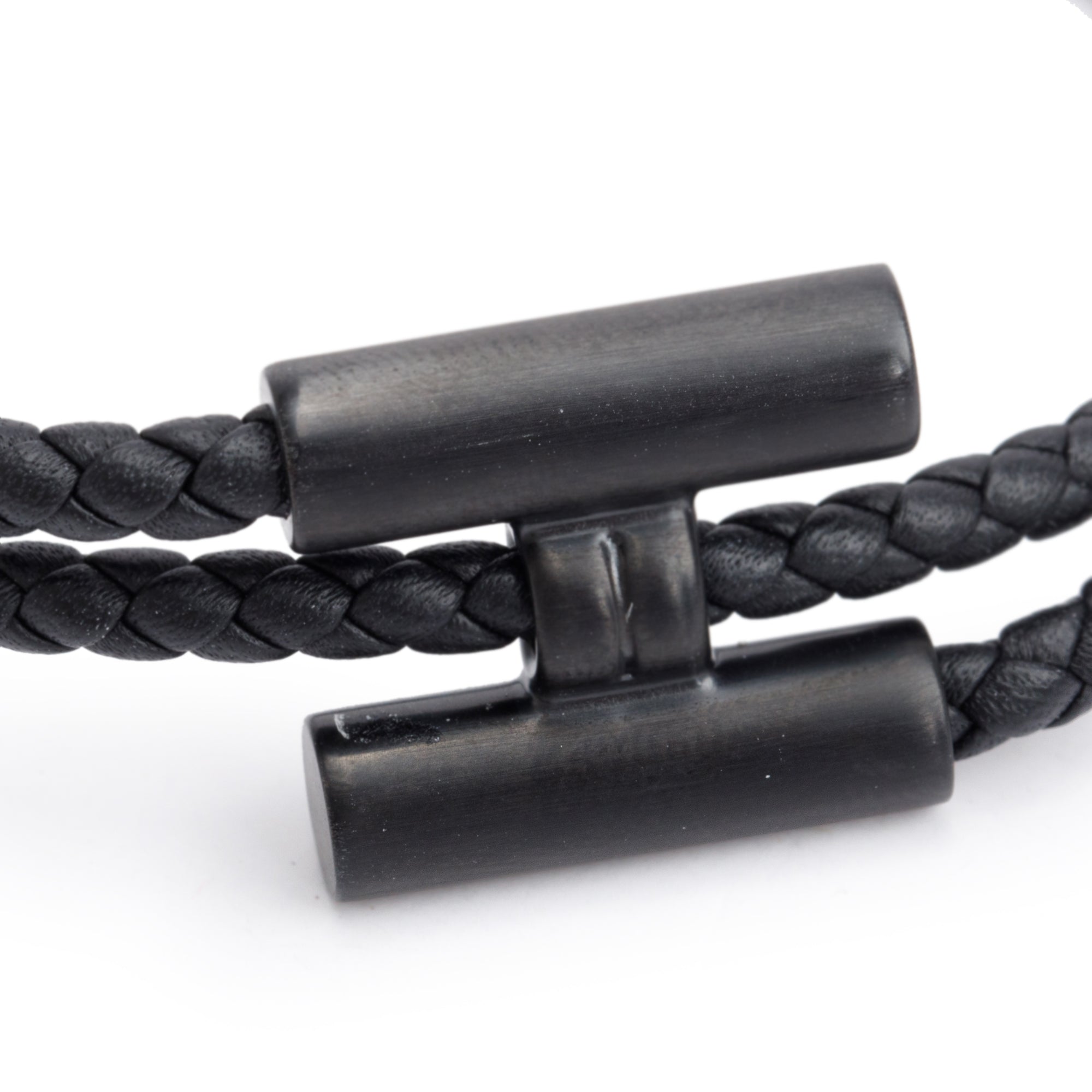 Hermes Ruthenium Plated Tournis Tresse Black Leather Bracelet w/ Box