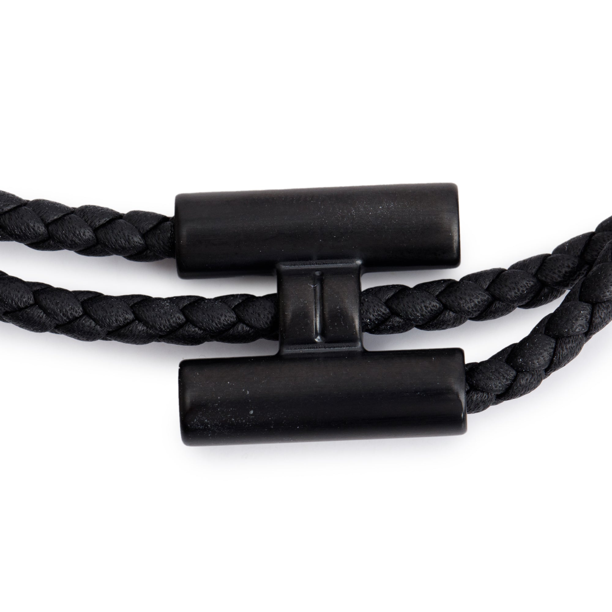 Hermes Ruthenium Plated Tournis Tresse Black Leather Bracelet w/ Box