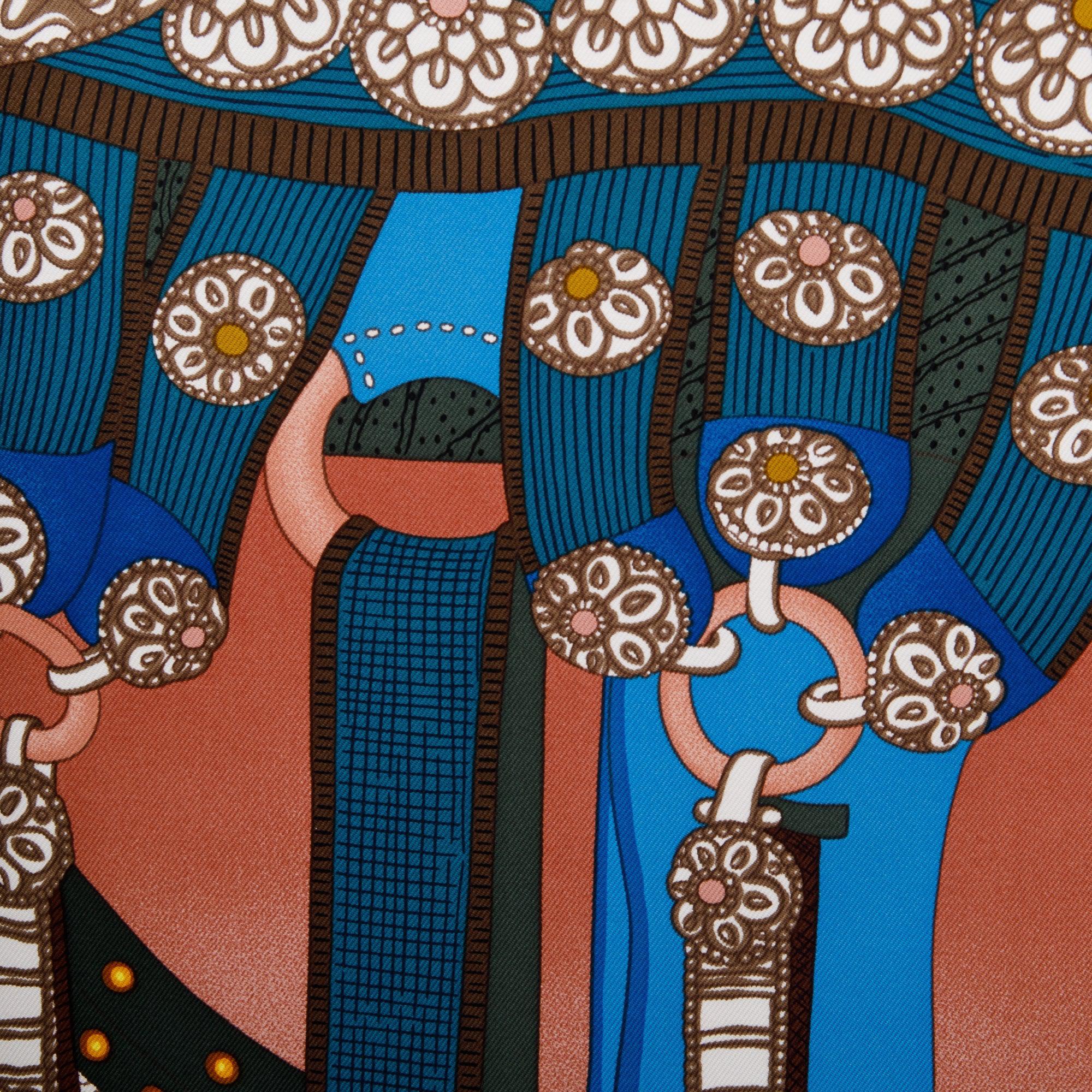 Hermes 'Selle De Dignitaire' Multicolour Silk Scarf 90 w/ Box