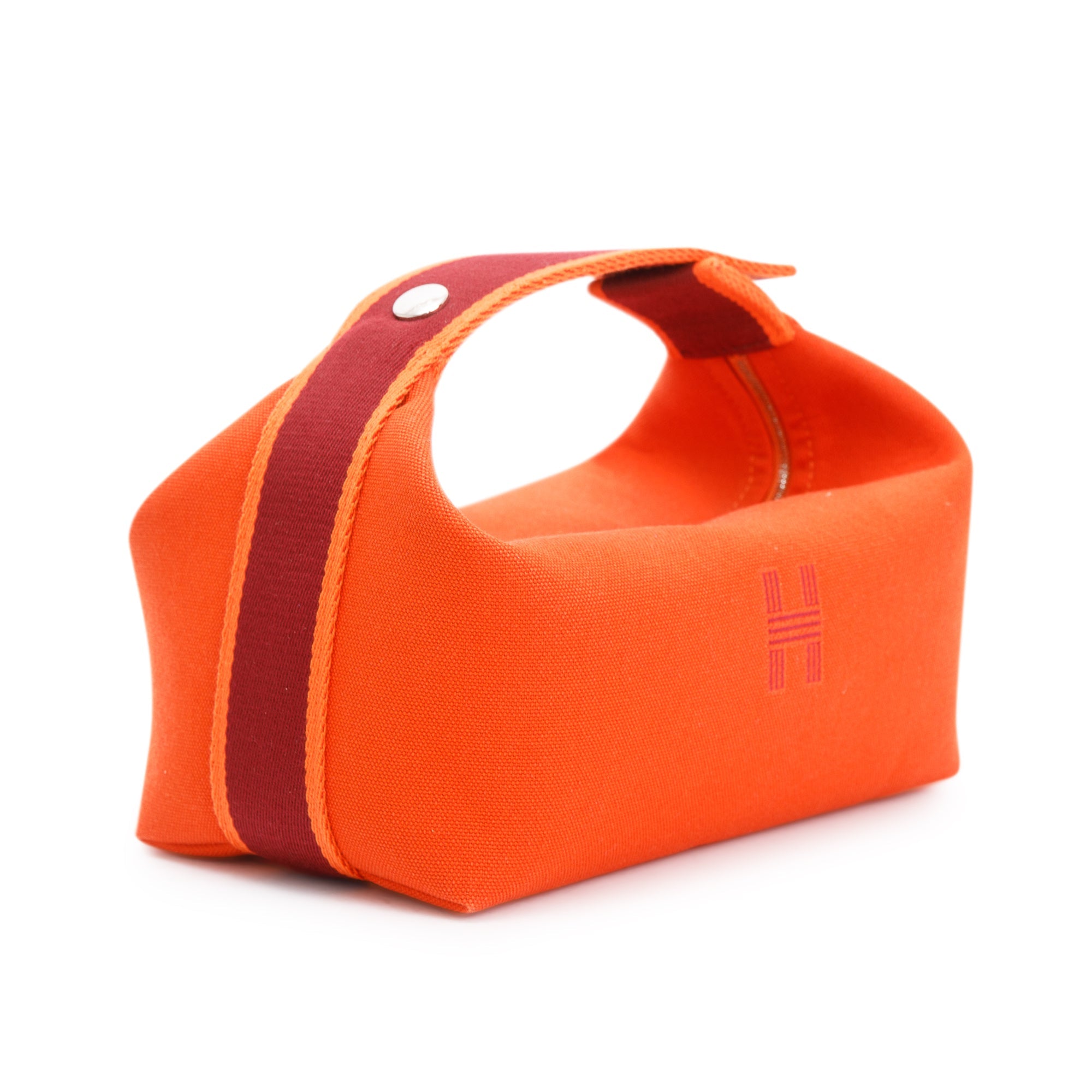 Hermes Small Orange/Burgundy Toile Bride-A-Brac Case