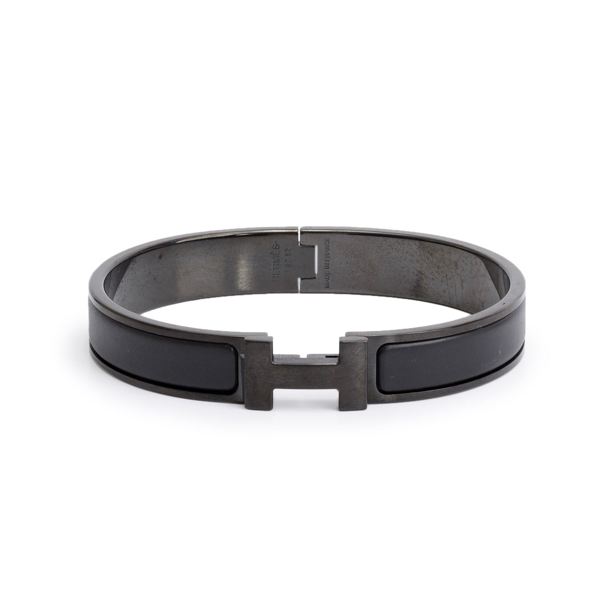 Hermh ブラックメタル　BLACKL Hermes So Black Enamel 12 MM Clic HH Bracelet w/ Box – OLIVER'S