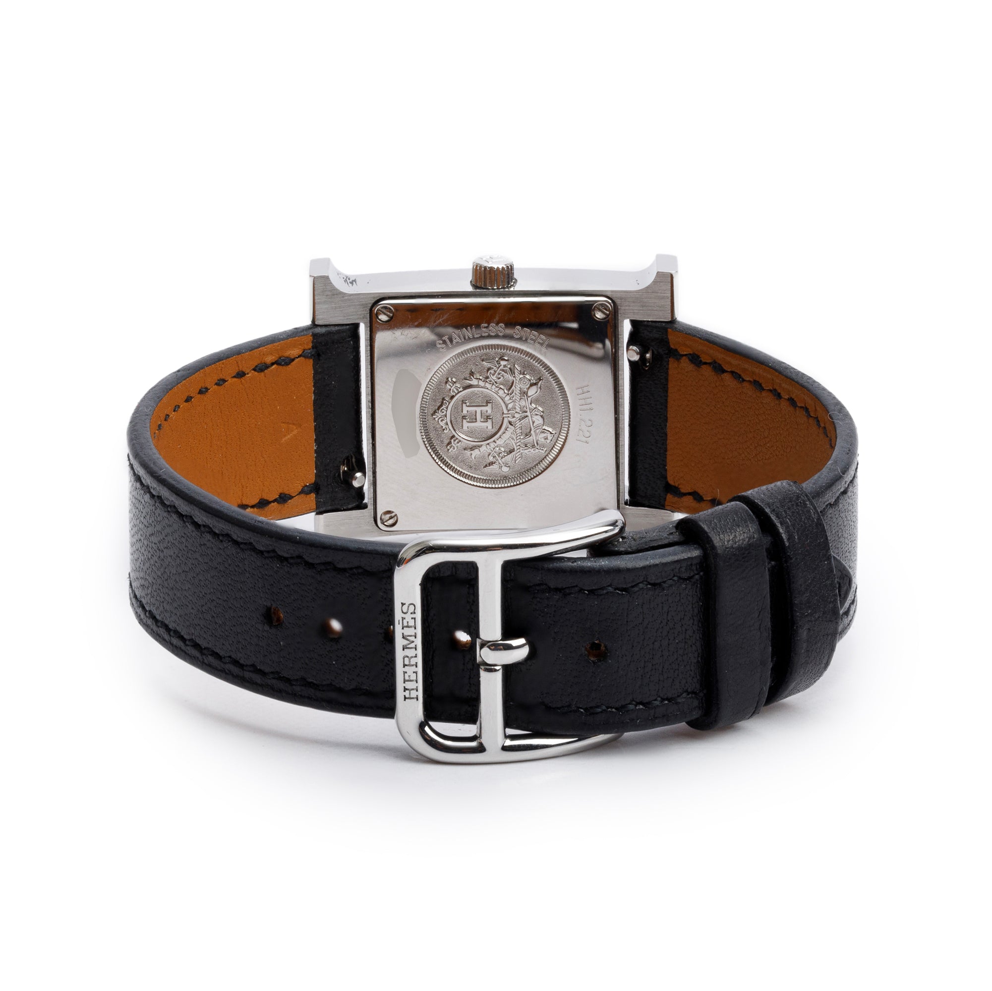 Hermes Stainless Steel Black Enamel Heure H Mini Model 21 MM Watch w/ Box & Papers