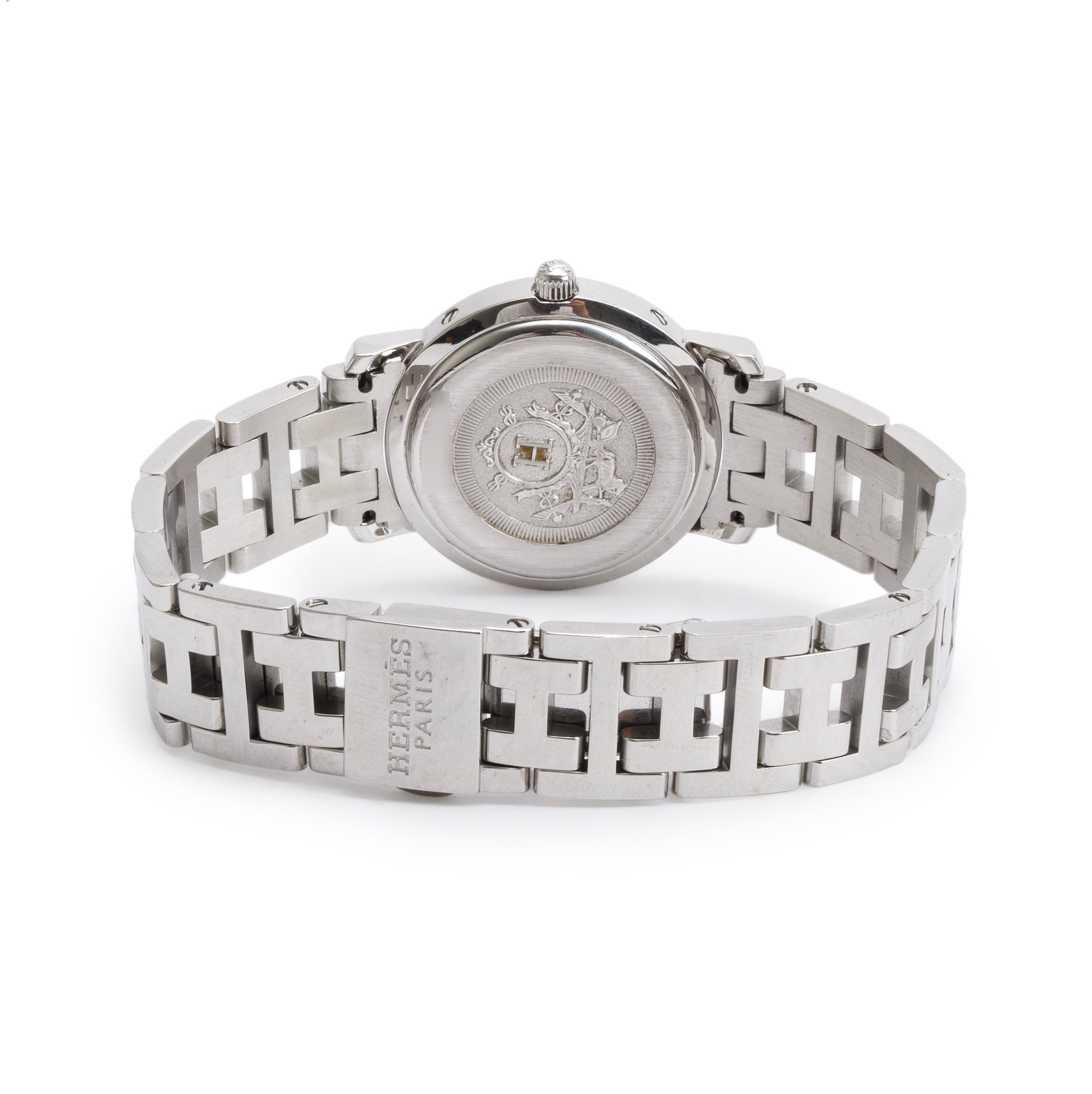 Hermes Stainless Steel Diamond Bezel 24 MM Clipper Watch