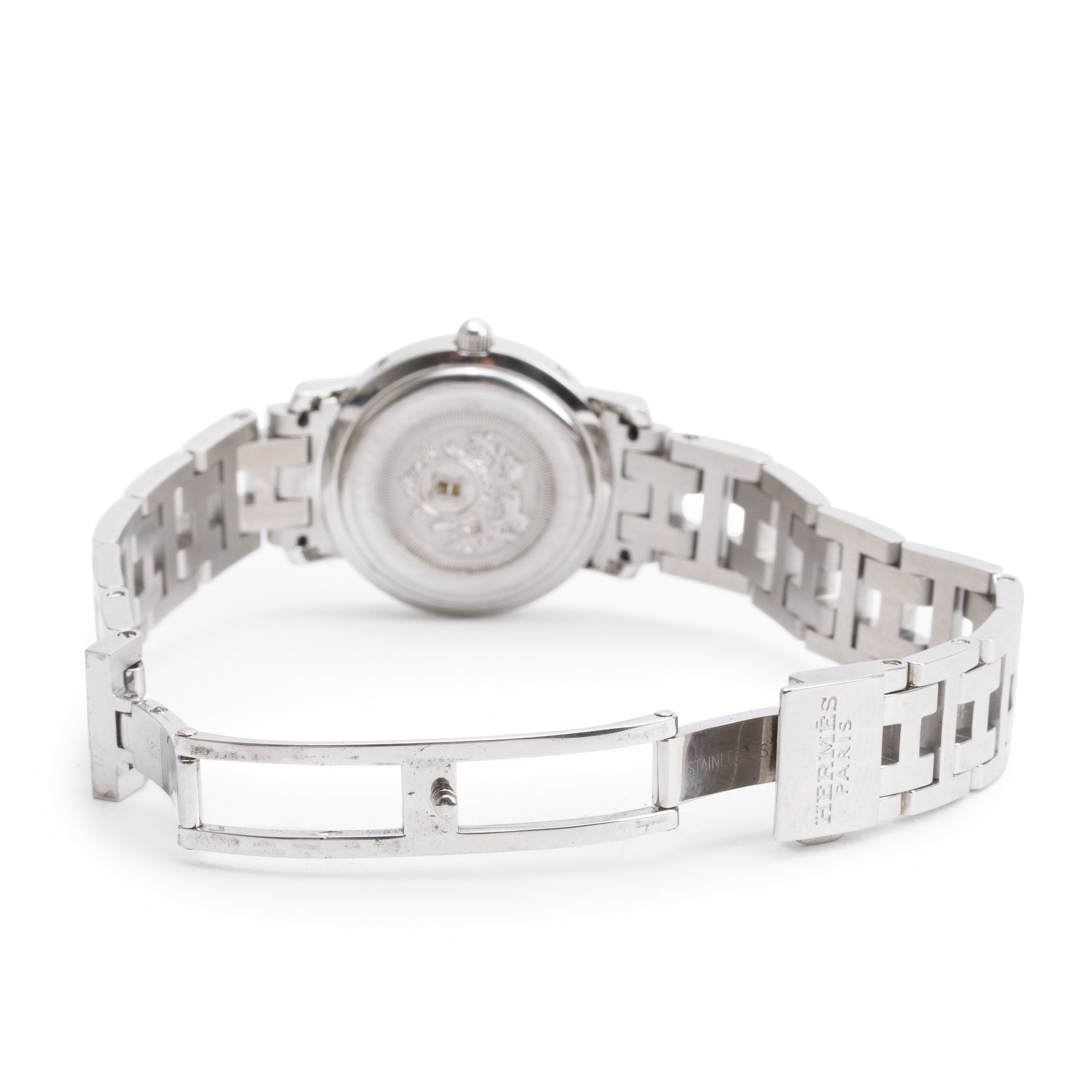 Hermes Stainless Steel Diamond Bezel 24 MM Clipper Watch