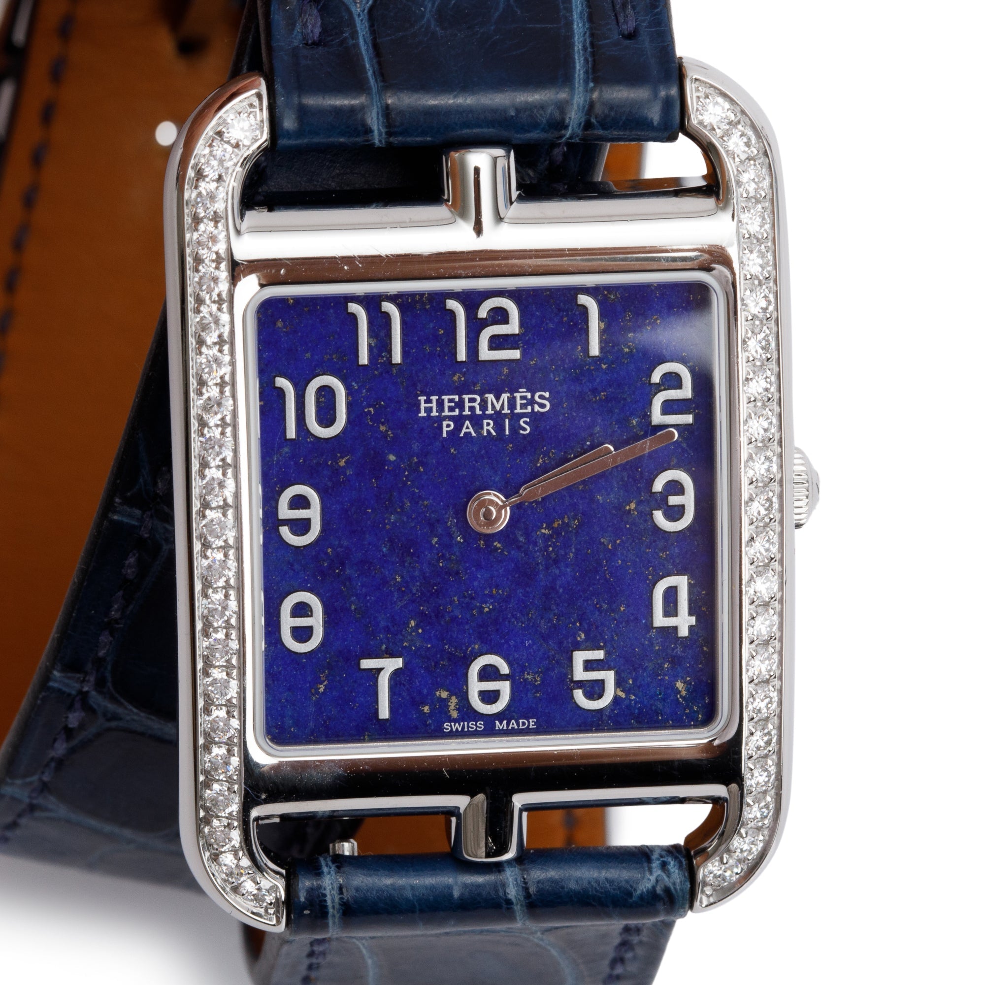 Hermes Stainless Steel Diamond Bezel Cape Cod 29 MM Double Tour Watch w/ Box & Papers