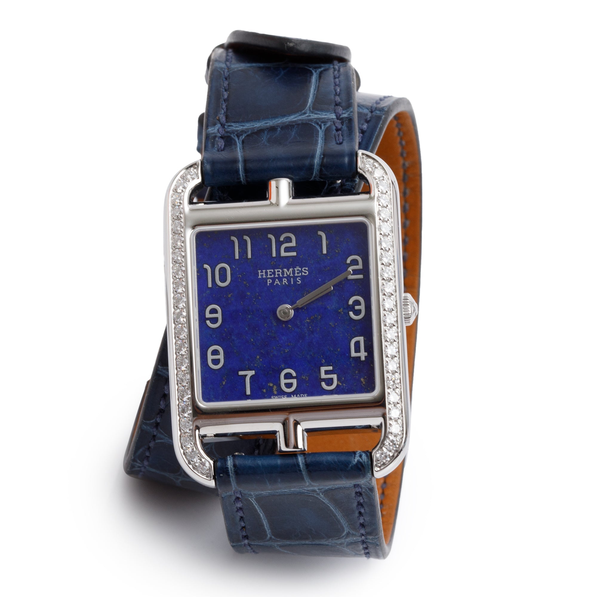 Hermes Stainless Steel Diamond Bezel Cape Cod 29 MM Double Tour Watch w/ Box & Papers