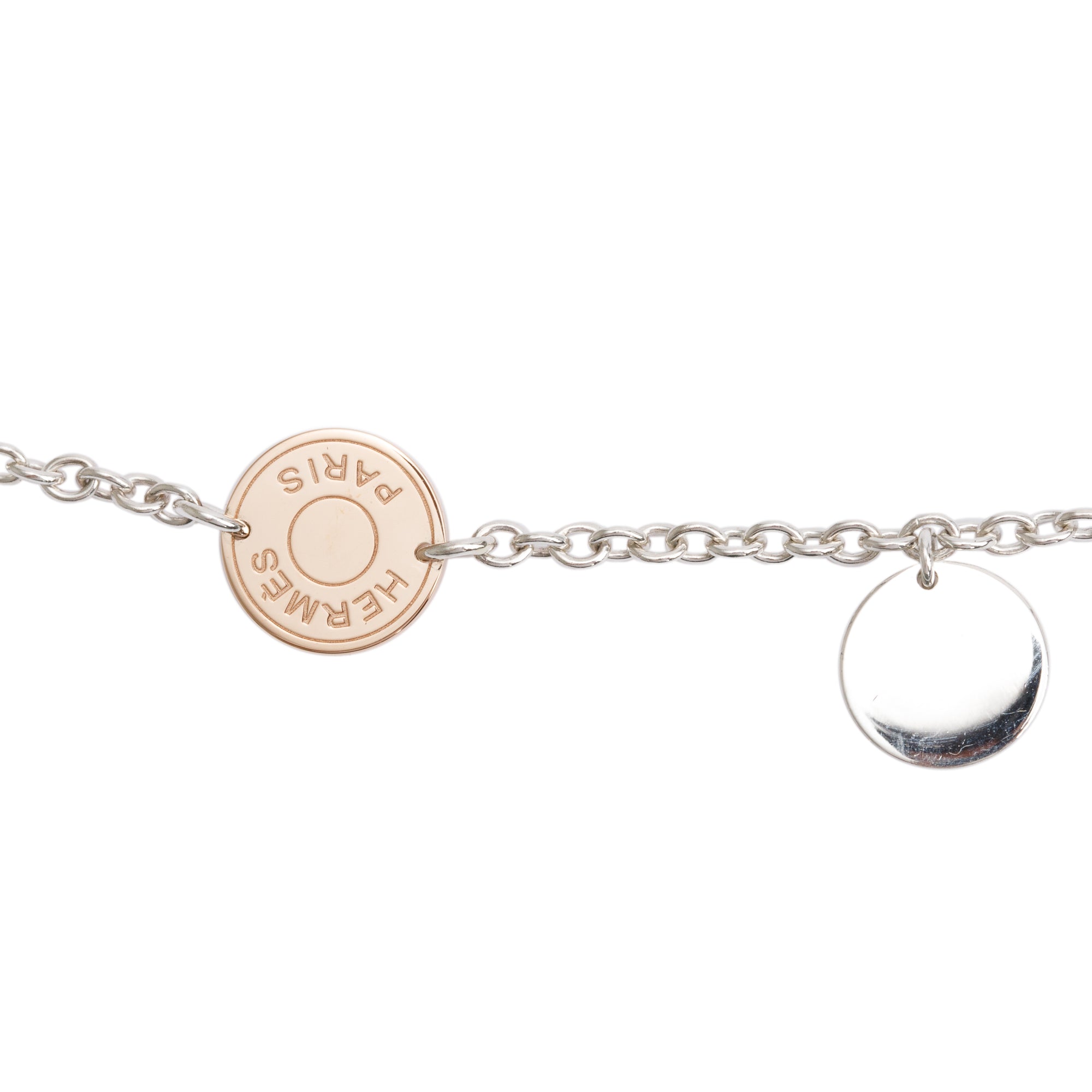 Hermes Sterling Silver & 18k Rose Gold Ex-Libris Long Necklace 120