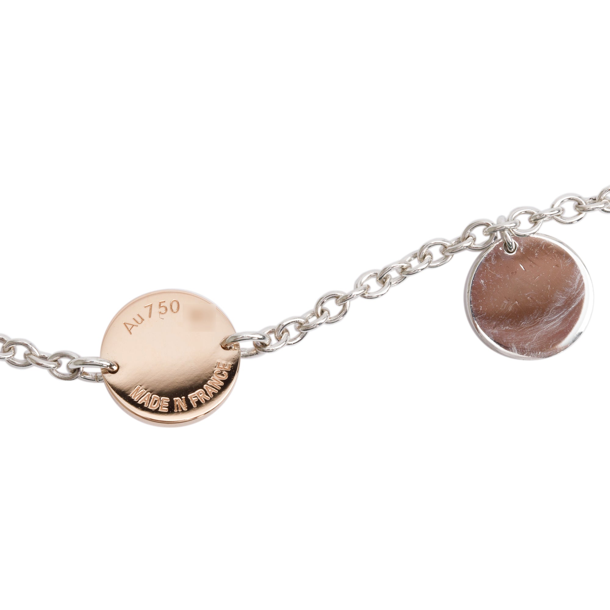 Hermes Sterling Silver & 18k Rose Gold Ex-Libris Long Necklace 120