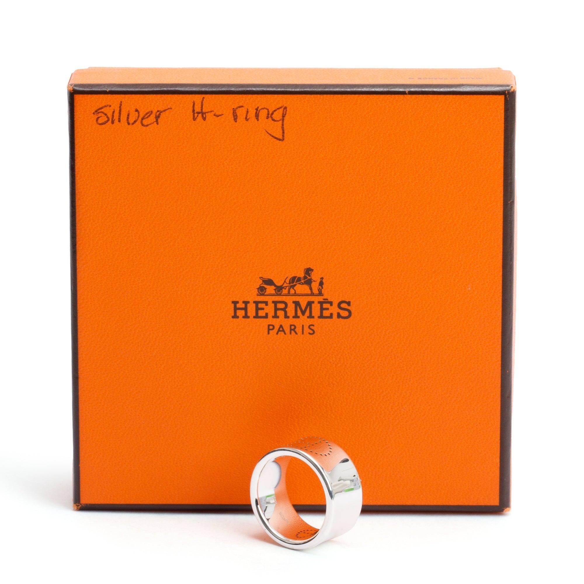 Hermes Sterling Silver Eclipse Ruban Ring Size 54 7 w/ Box