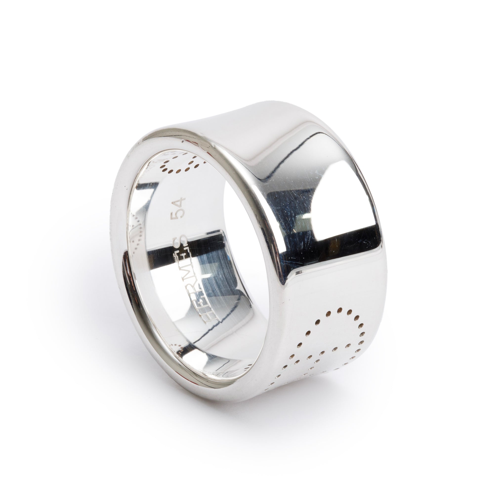 Hermes Sterling Silver Eclipse Ruban Ring Size 54 7 w/ Box