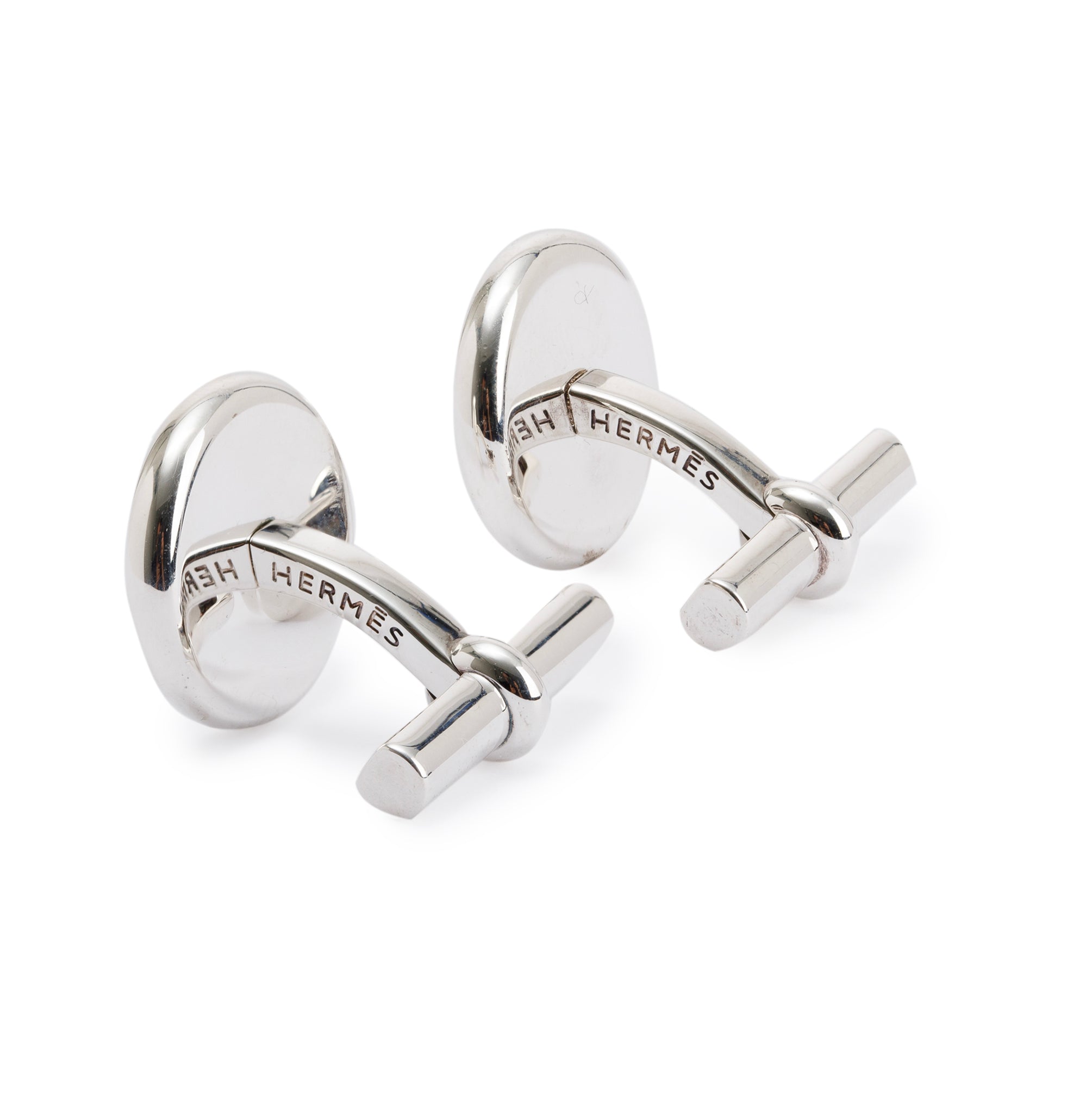 Hermes Sterling Silver Ex-Libris Cufflinks w/ Box