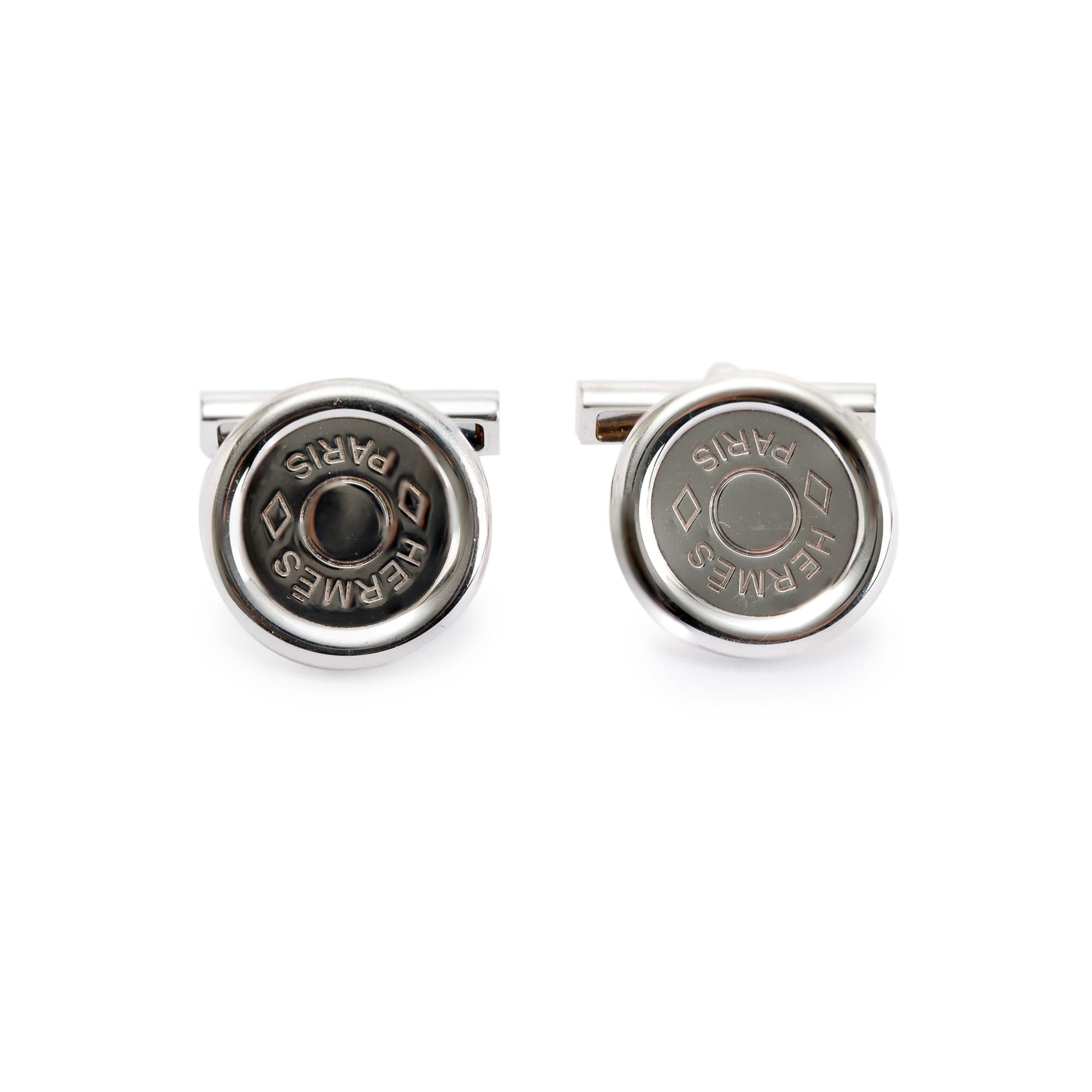 Hermes Sterling Silver Ex-Libris Cufflinks w/ Box