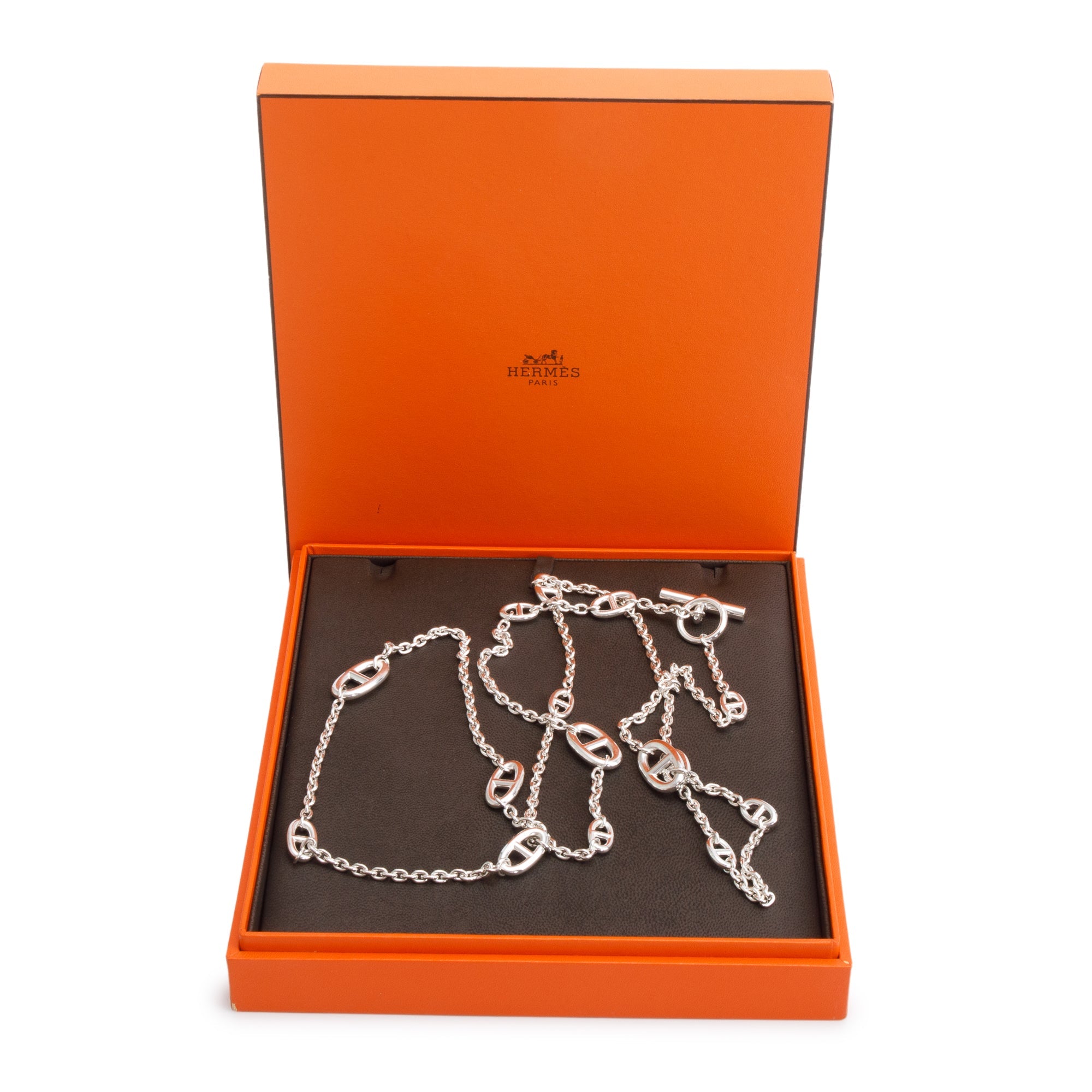 Hermes Sterling Silver Farandole Long Necklace, 120 cm w/ Box