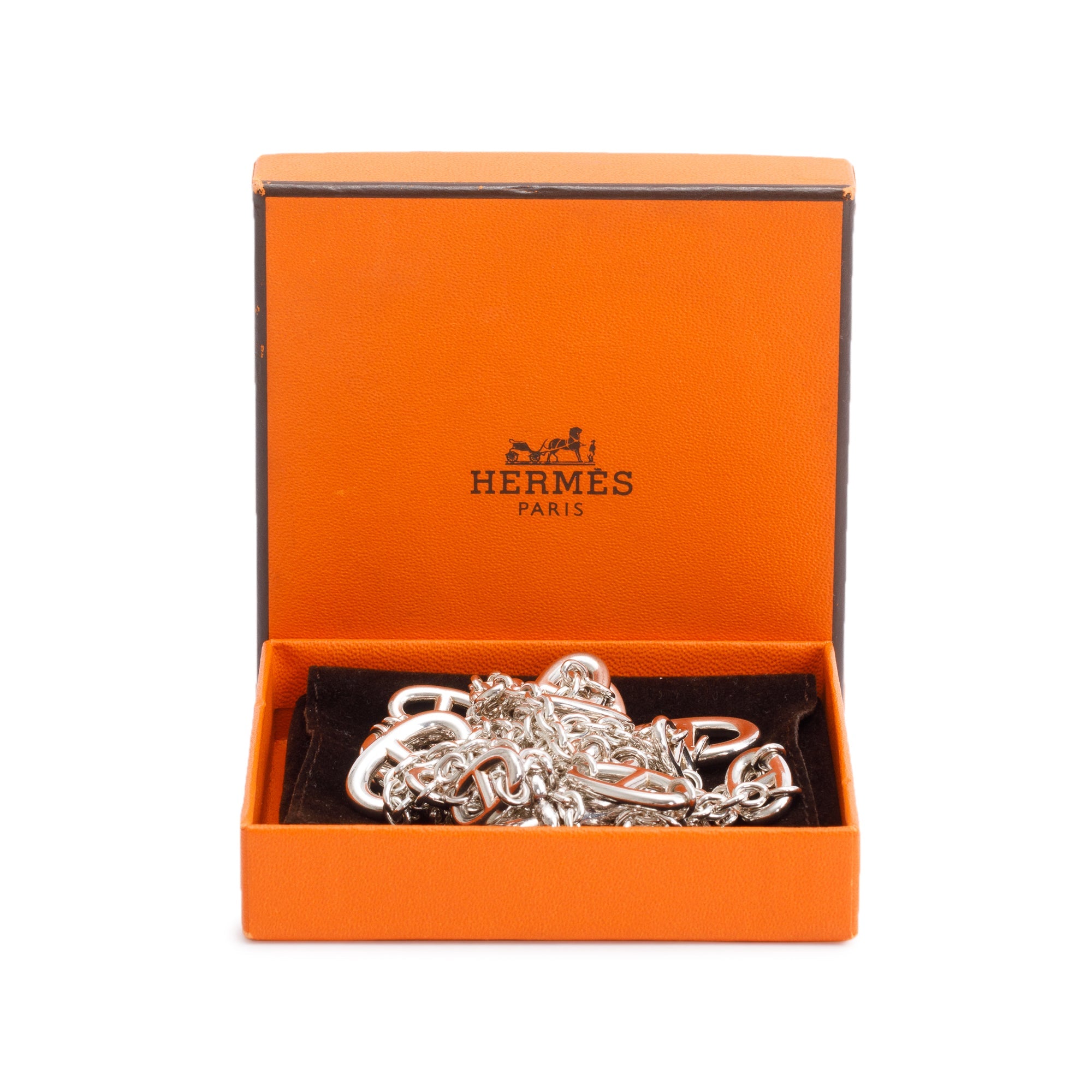 Hermes Sterling Silver Farandole Long Necklace, 160 cm w/ Box