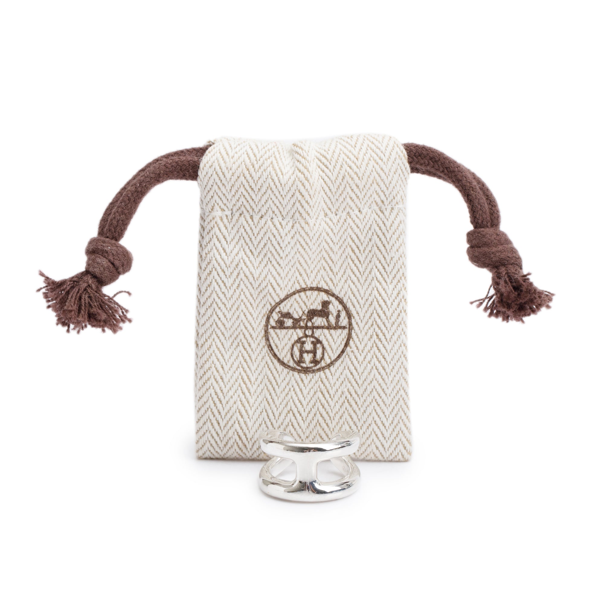 Hermes Sterling Silver Osmose Ring, Small Model Size 54 7