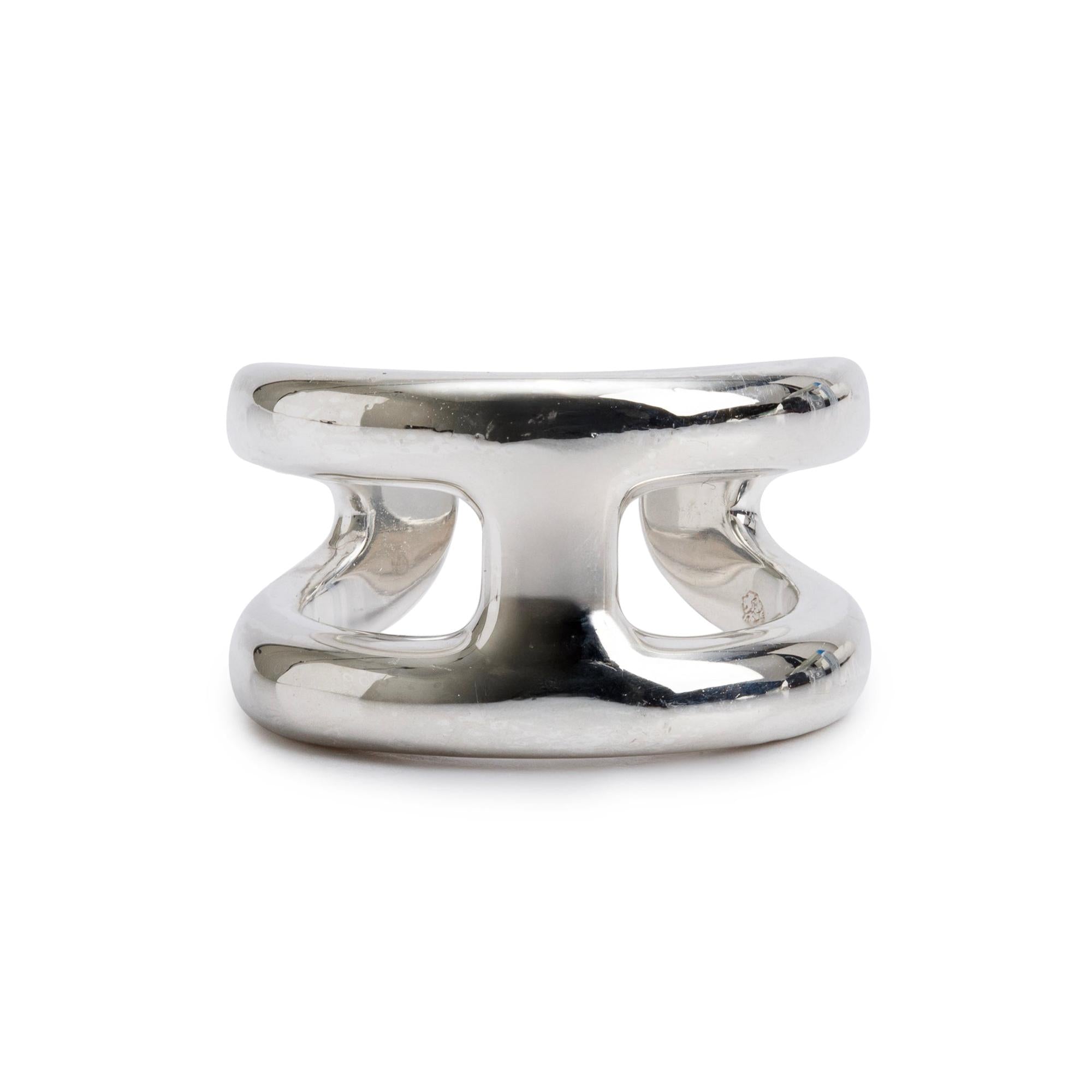 Hermes Sterling Silver Osmose Ring, Small Model Size 54 7