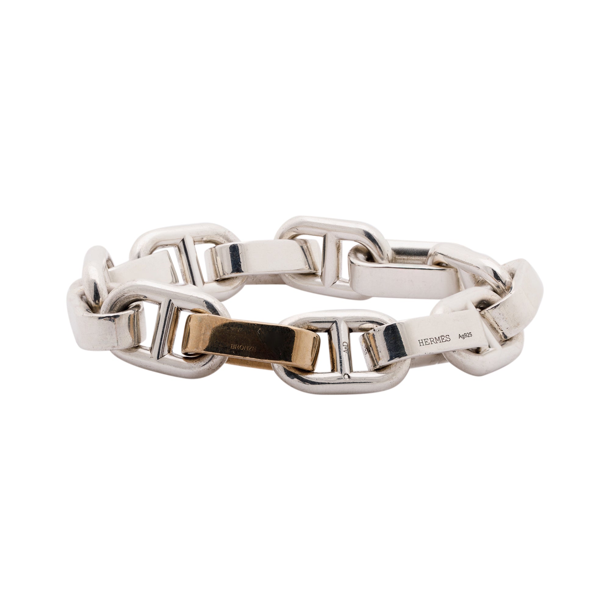 Hermes Sterling Silver and Bronze Chaine D'Ancre Link Bracelet