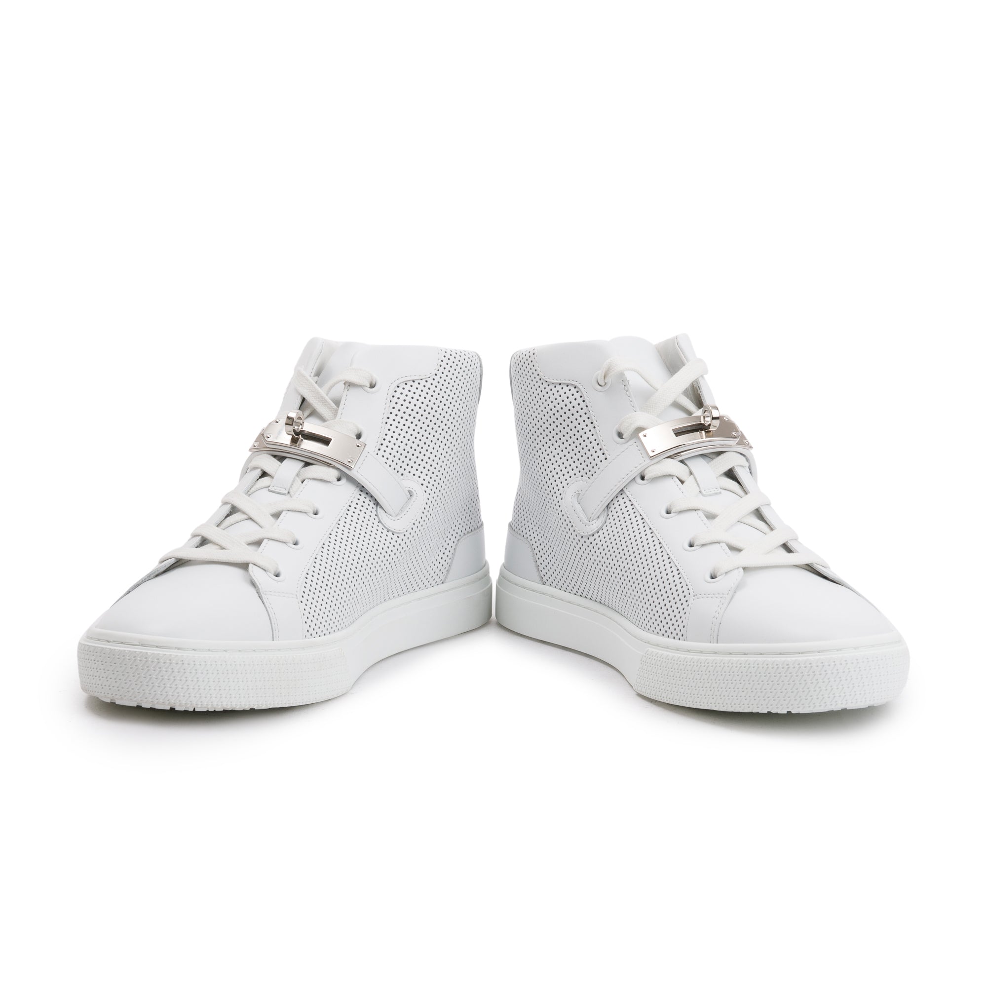 Hermes Veau Blanc Rubber Palladium Plated Kelly Buckle Daydream Sneakers, Size 40 w/ Box